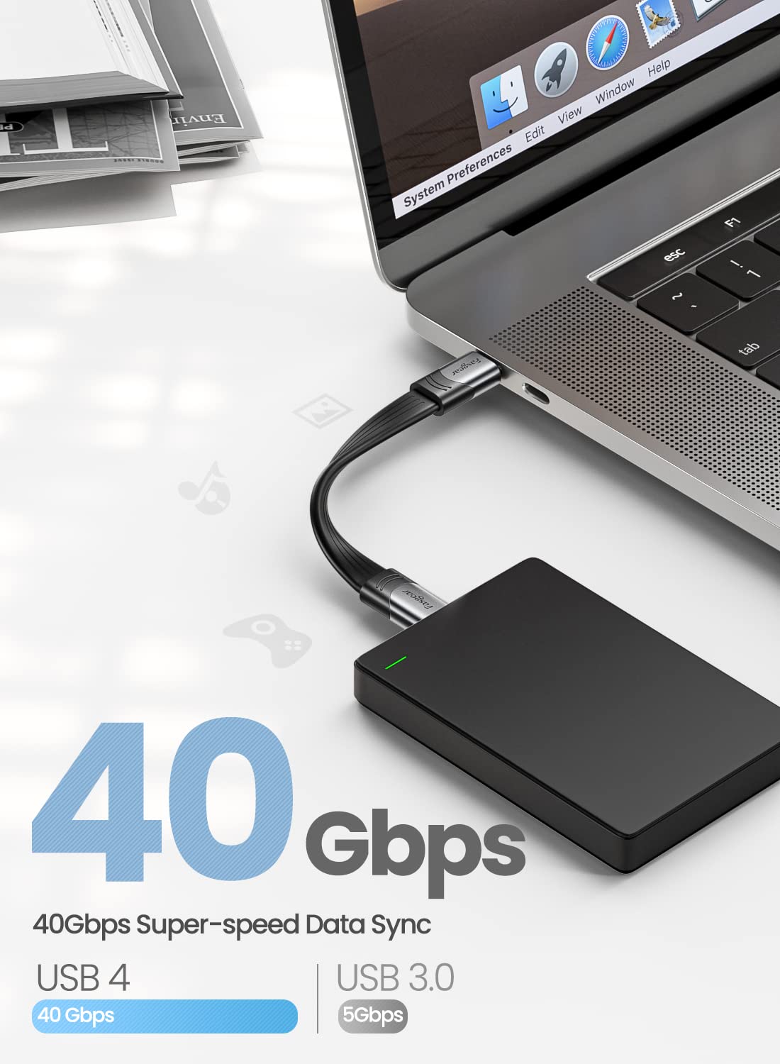 Fasgear Short Usb 4 Cable 6 Inch/15Cm 100W 40Gbps Usb C To Usb C Cable With 5K@60Hz Video Output Compatible For Thunderbolt 4/3