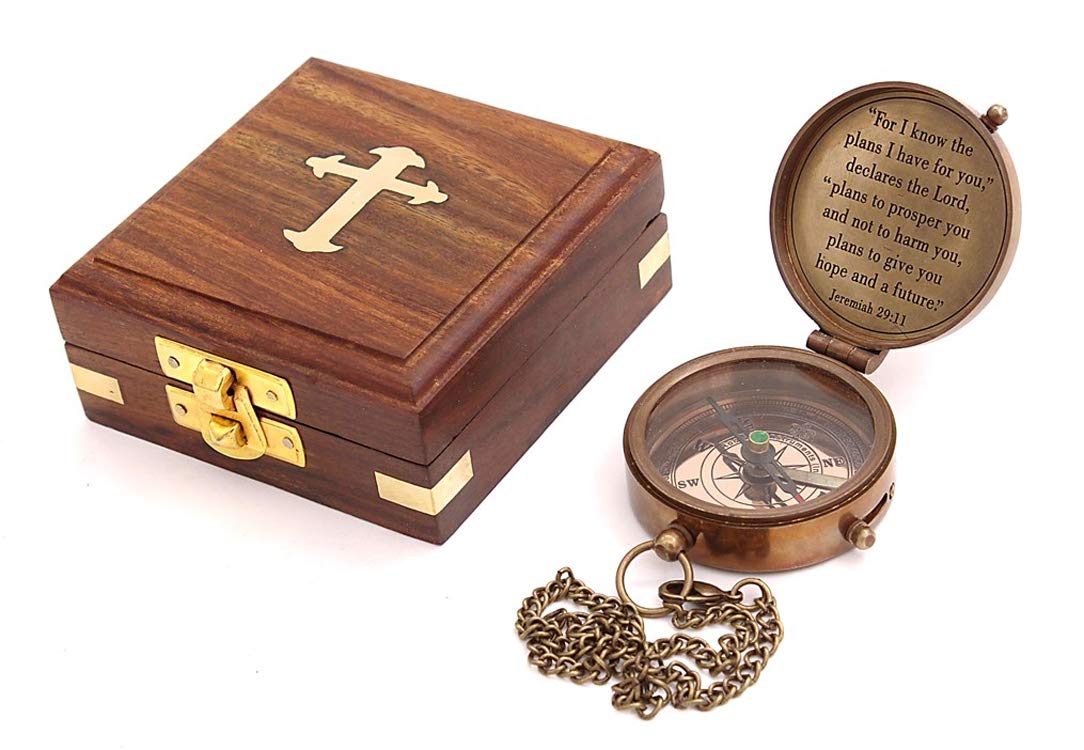 For I Know The Plans I Have For You, Jeremiah 29:11, Solid Brass Directional Engraved Compass, Baptism Gifts For Boys Girls, Fir