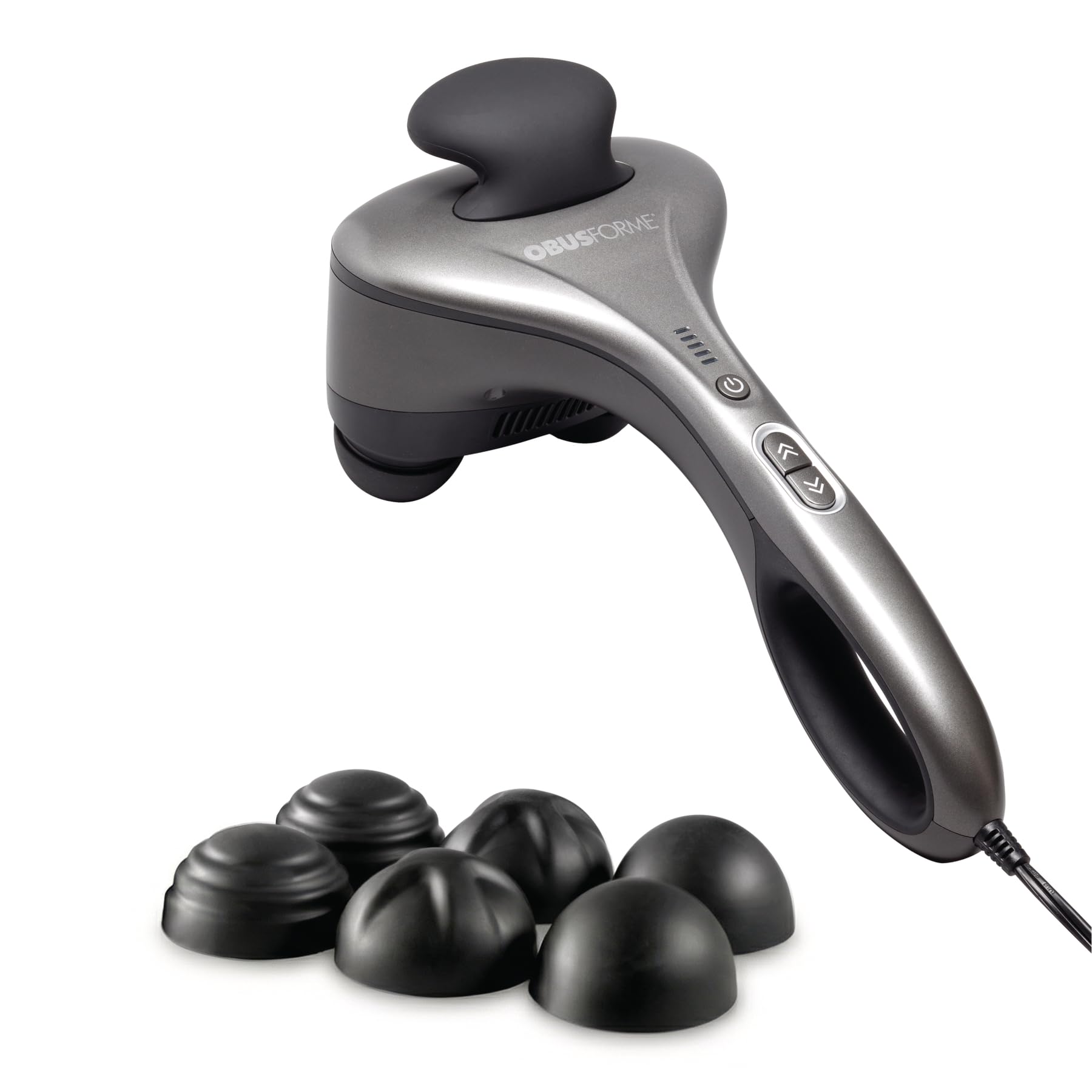 Obusforme Professional Grade Percussion Back Massager | Handheld Deep Tissue Massager | 3000 RPM Dual Massage Nodes | Five Massa