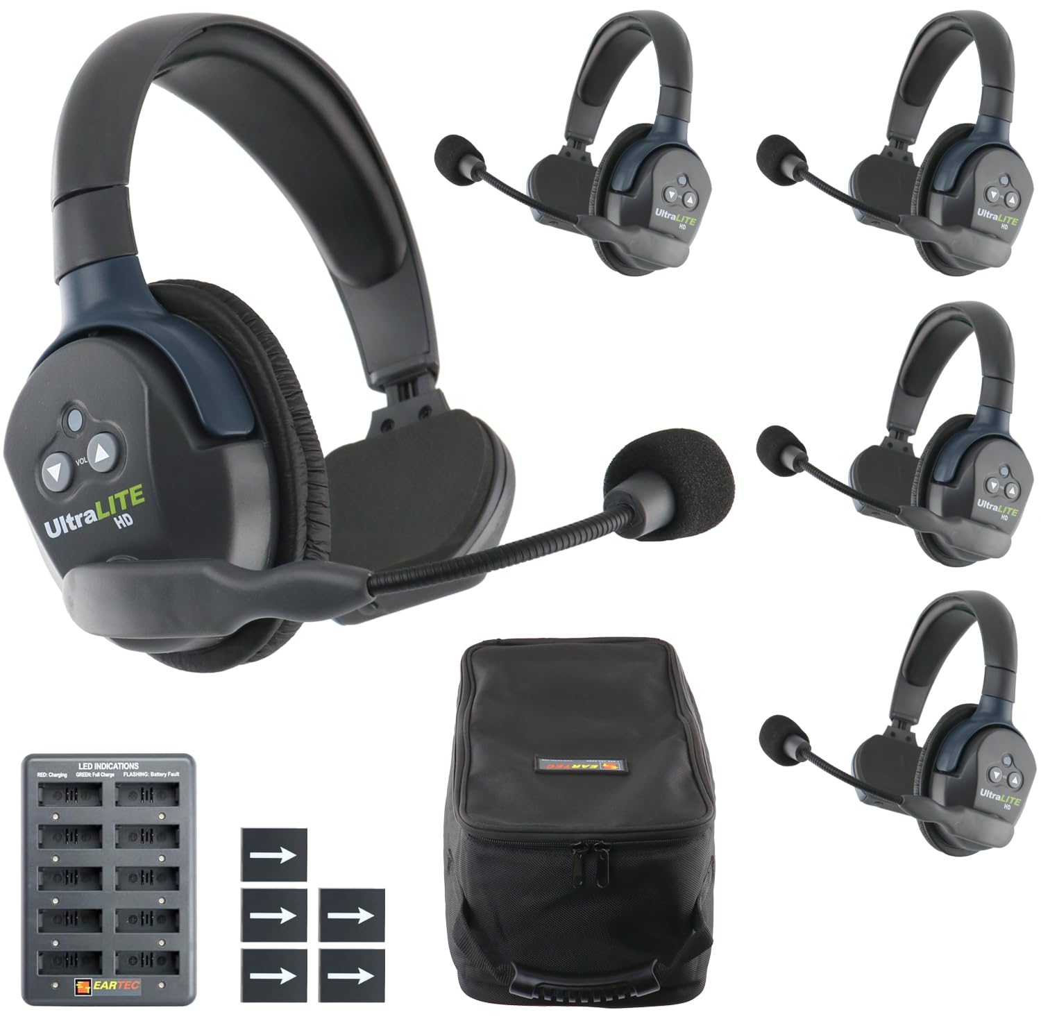 Eartec Ul5S Ultralite Hd 5 Person Full Duplex Wireless Intercom Headset Communication System, Single Ear Headsets, Up To 1000Ft Range, U.S. Company