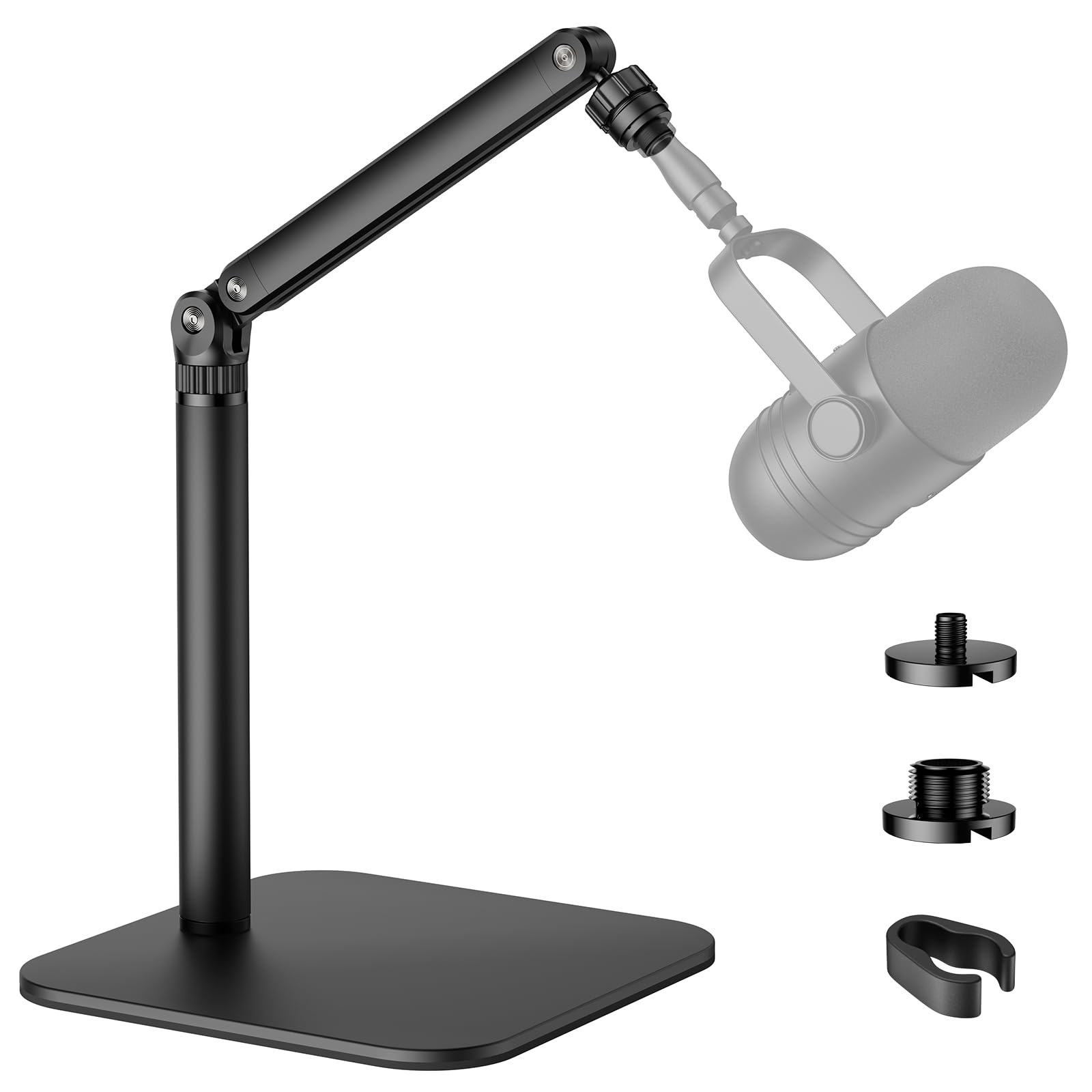 POLESTO Desktop Microphone Stand, Adjustable Mounting Arm with Multiple Threads for Blue Yeti, Fifine, HyperX and More Mics, Web