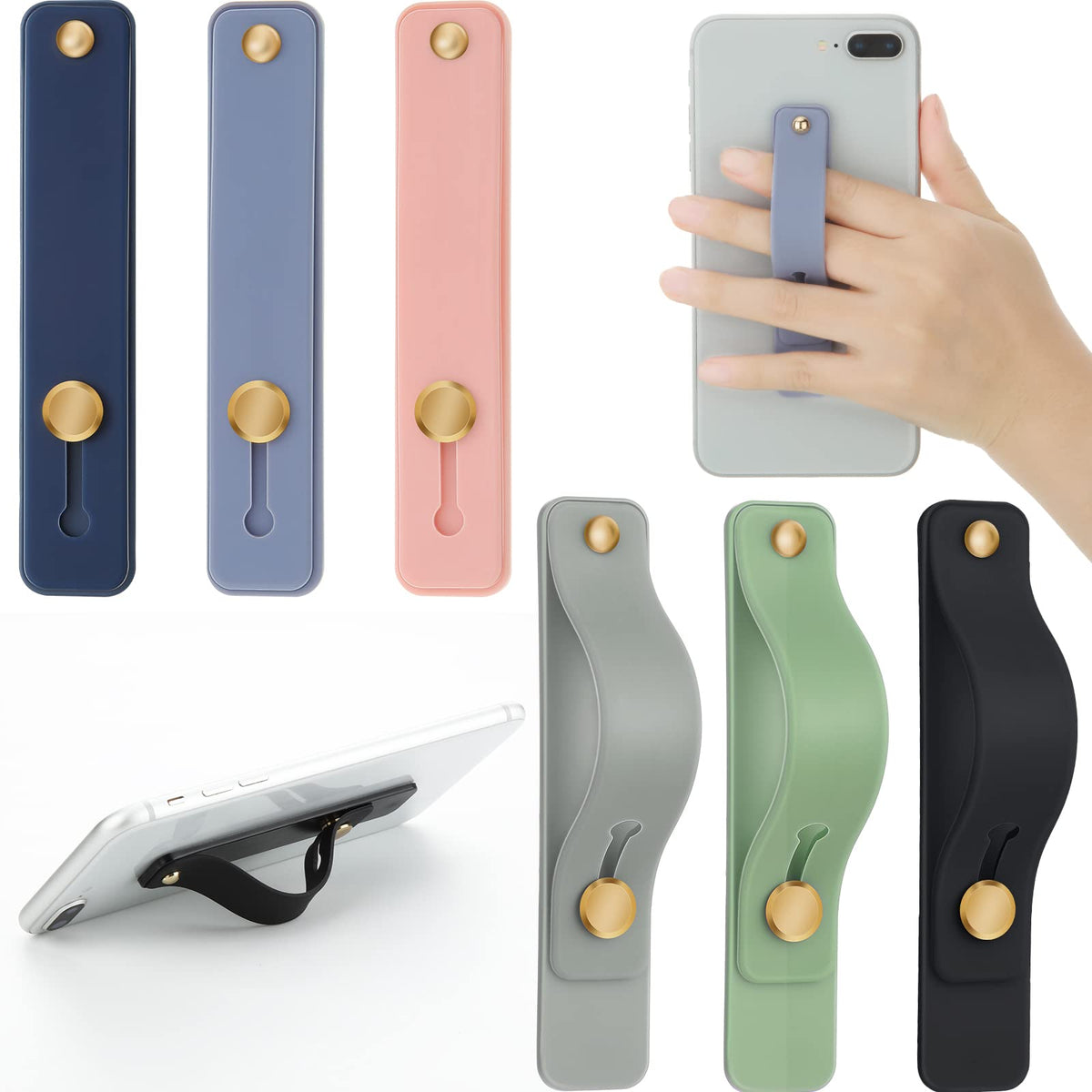 6 Pieces Phone Strap Grip Holder Finger Cell Phone Grip Telescopic Phone Finger Strap Stand Universal Finger Kickstand For Most