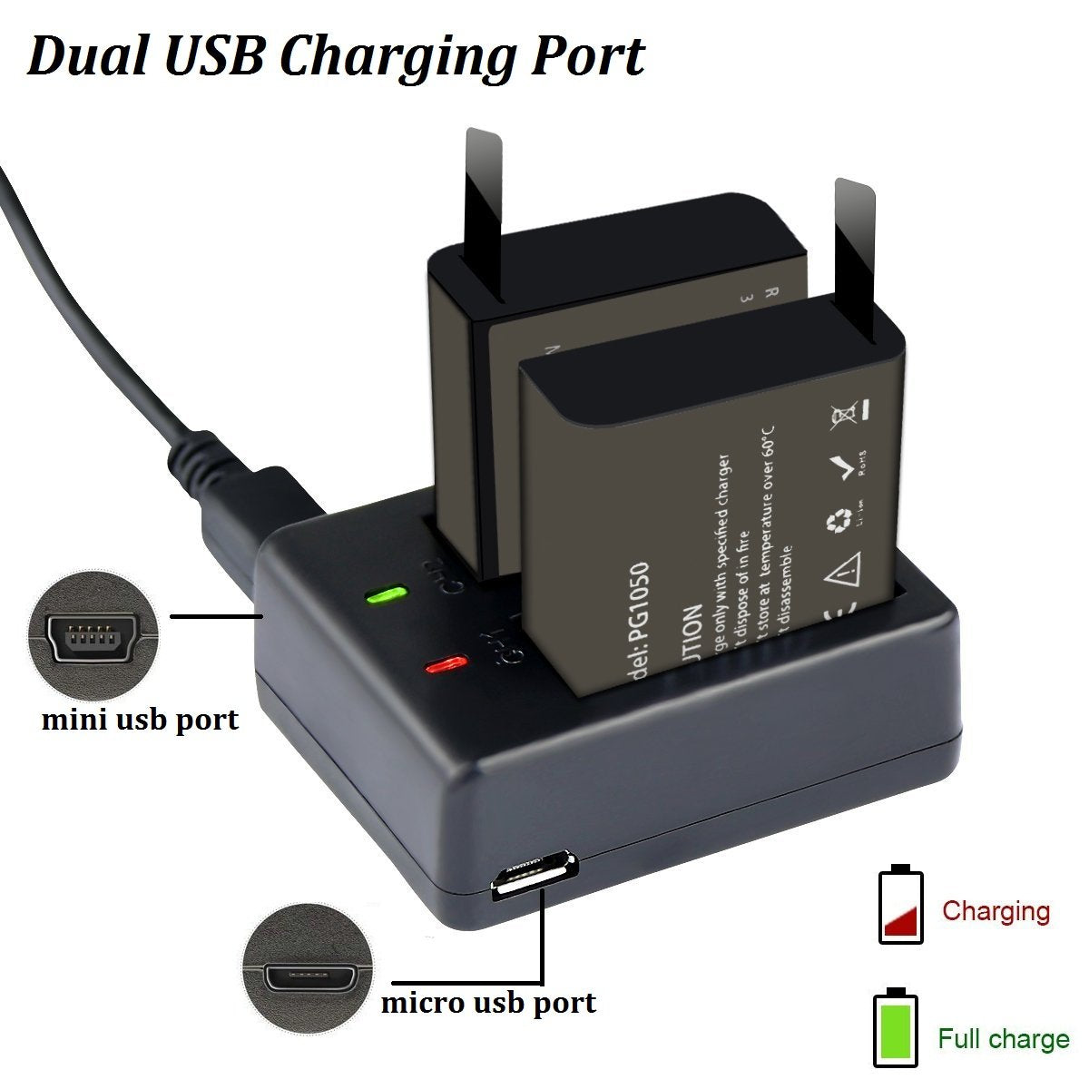 Vvhooy 3 X 1050Mah Rechargeable Action Camera Battery With Usb Dual Charger Compatible With Akaso Ek7000/Brave 4/V50X/Apexcam/Ve