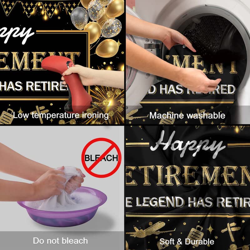 Ycucuei 72X43Inch Happy Retirement Backdrop Black And Gold Glitter Balloon The Legeng Has Retired Background For Men And Women P