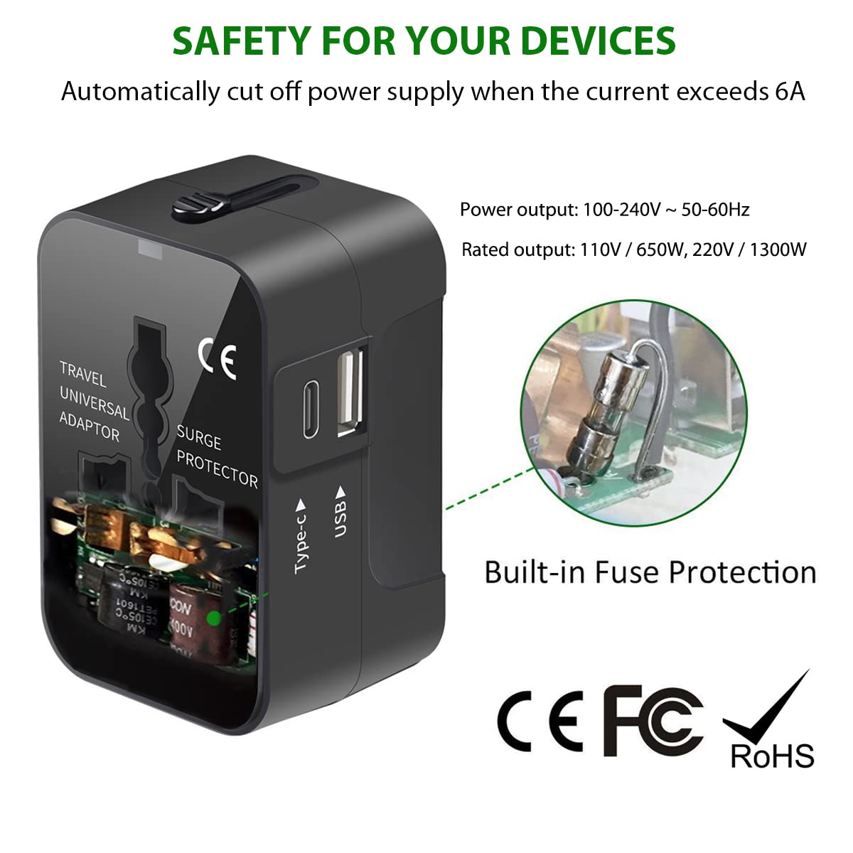 Universal Travel Adapter, All In One Plug Adapter With Usb C, Worldwide Power Adapter Usb Type C Port, International Wall Charge