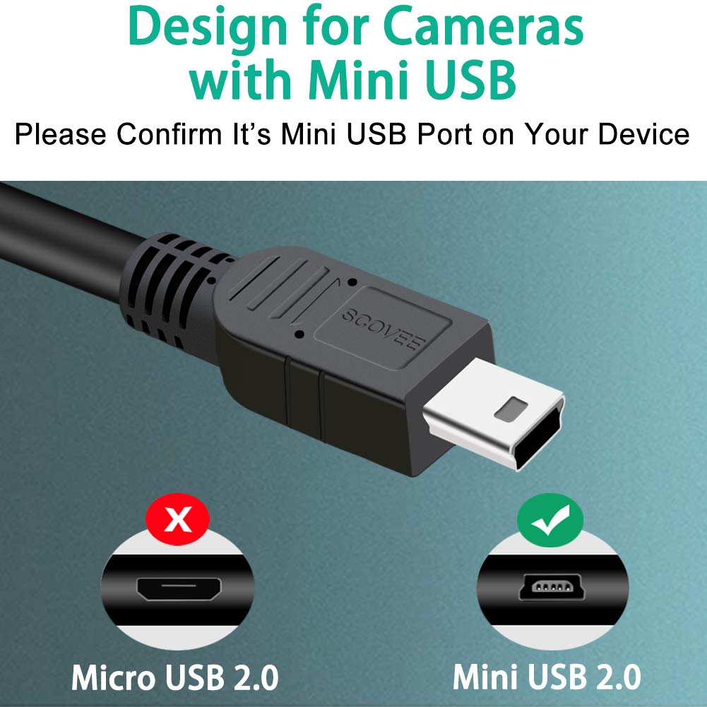 Scovee Camera Usb Cable Cord For Canon Rebel/Powershot/Eos/Dslr/Elph Digital Cameras,Transfer Wire Data Cable For Canon Rebel Camcorder,Vixia Pc Computer Interface Charger Replacement 6Ft Mini B Usb