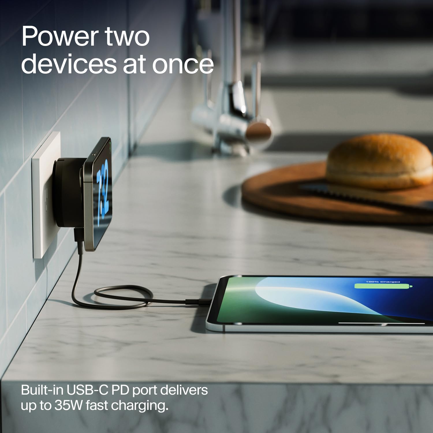 Twelve South Powerbug Qi2 Magnetic Wireless Charger & 35W Usb-C Hub, Slate - Works With Magsafe, Pixelsnap, And Qi2 Magnetic Pho