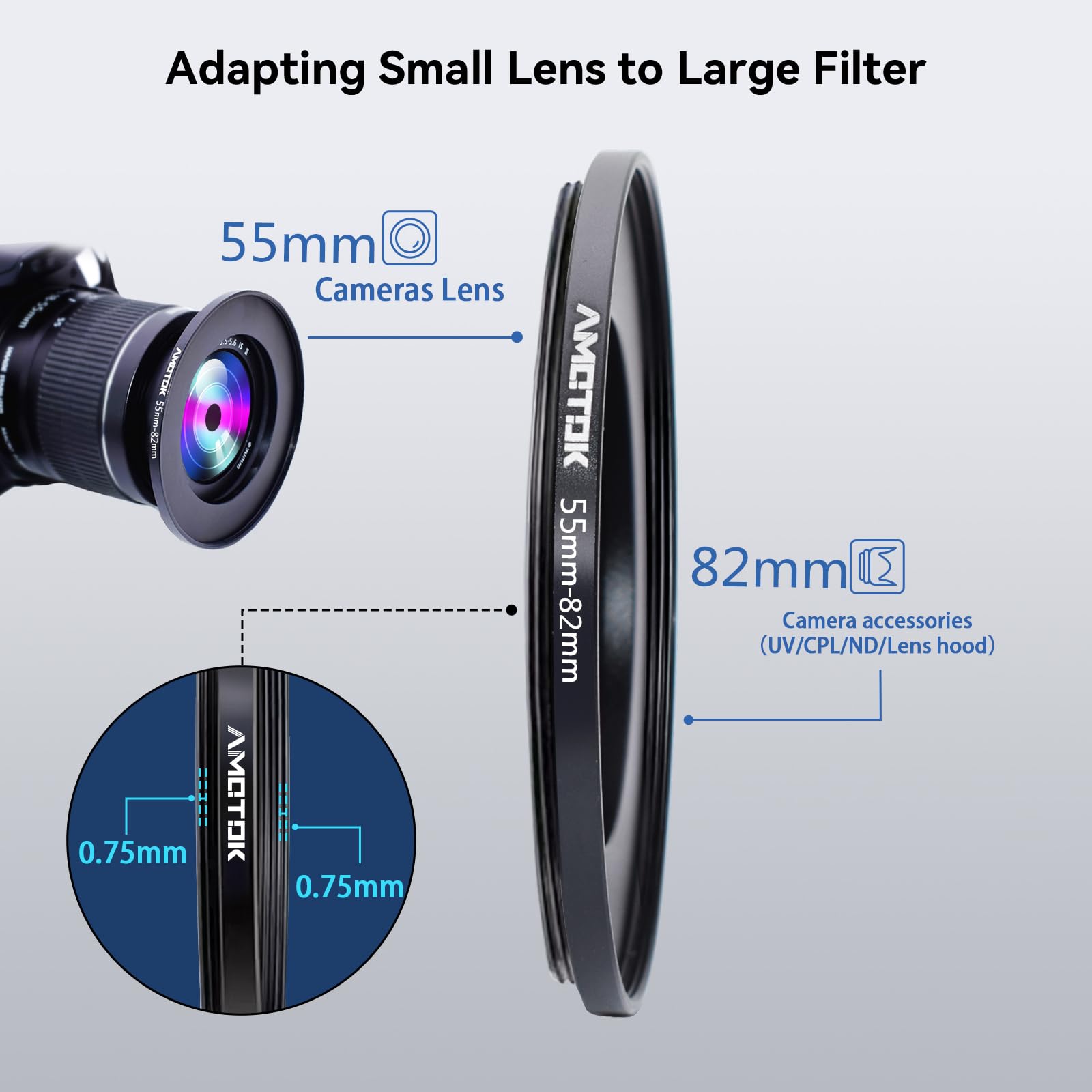 55Mm Lens To 82Mm Camera Lens Adapter,55Mm To 82Mm Filter Step Up Ring Adapter Ring,Compatible All 82Mm Filter Accessory