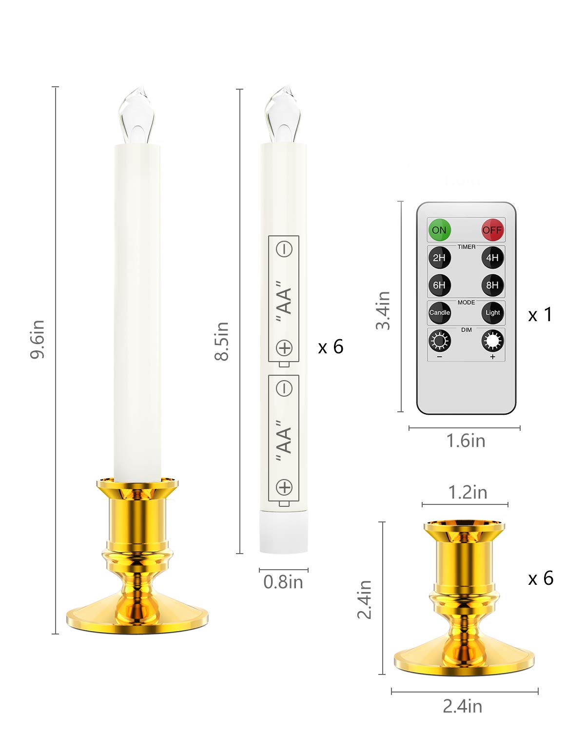 Ronxs Led Window Candles With Timer, Flickering Flameless Taper Candles With Remote, Battery Operated, Indoor Christmas Decorati