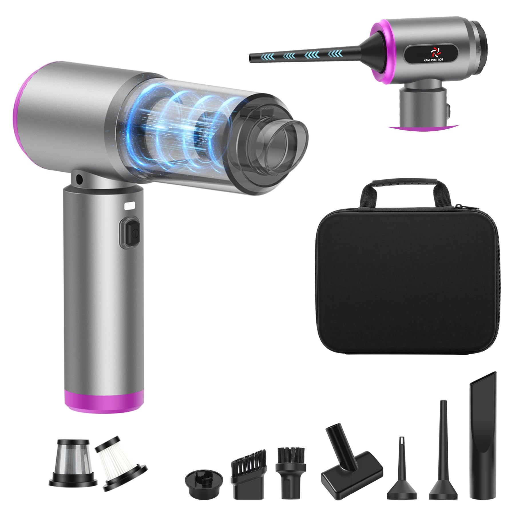 ECBELLTX Car Vacuum 3 in 1 High Power Cordless Mini Vacuum Cleaner & Air Blower, 25000PA Suction 250000RPM Air Duster, 6000mAh P