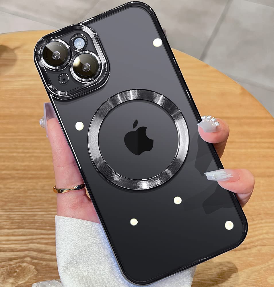 Jueshituo Magnetic Metallic Glossy Clear For Iphone 14 Case With Full Camera Cover Protection [No.1 Strong N52 Magnets] [Militar