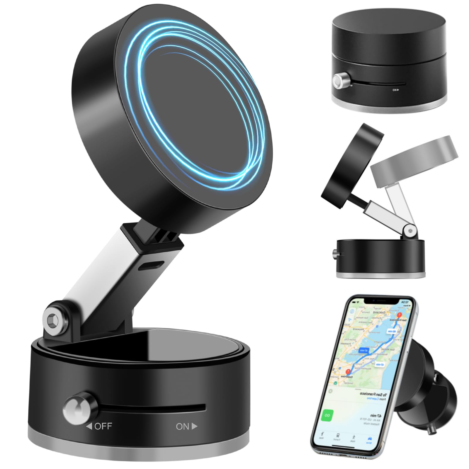 Vaccum Magnetic Suction Phone Mount,2025 Adjustable Double Sided Suction Cup Magnetic Phone Mount Holder For Magsafe All Phones 