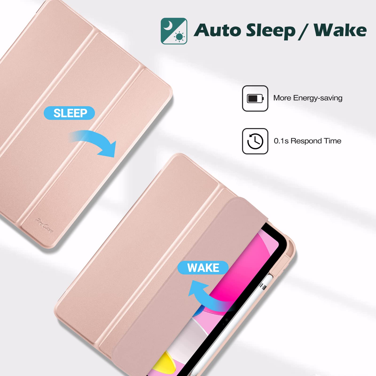 Procase For Ipad (A16) 11Th Generation 11 Inch 2025/10Th Generation 10.9 Inch 2022 Case With Pencil Holder, Hybrid Ipad 11 10 Case With Clear Back, Supports Auto Wake/Sleep  Rosegold