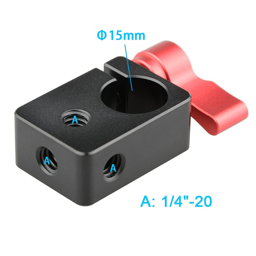 Camvate 15Mm Rod Clamp With 1/4 Threaded Hole For Camera Diy Accessories(Red) - 0864
