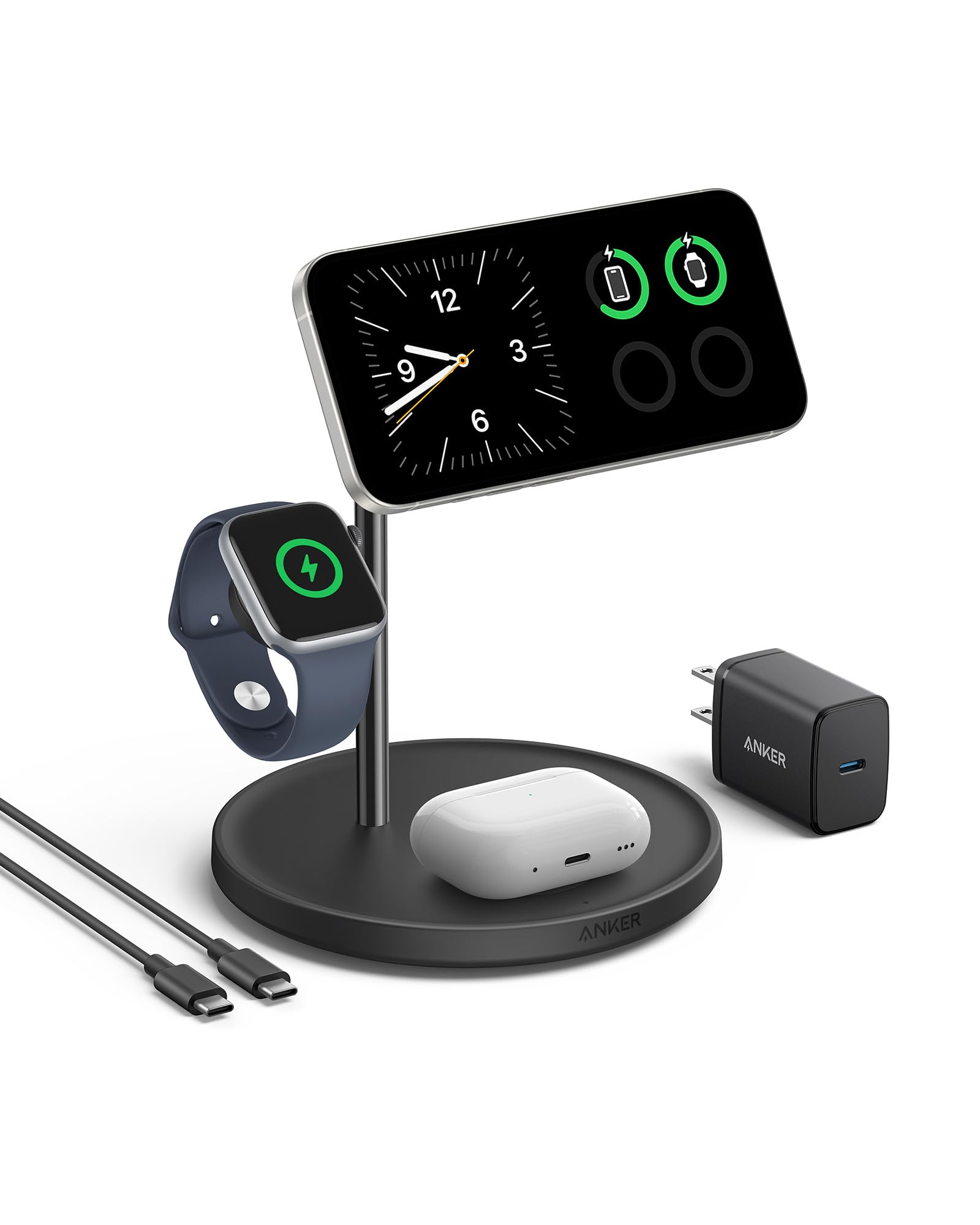 Anker Magsafe Compatible Iphone 16 Wireless Charging Stand, Maggo 3 In 1 Wireless Charging Station, Qi2 Certified 15W Wireless C