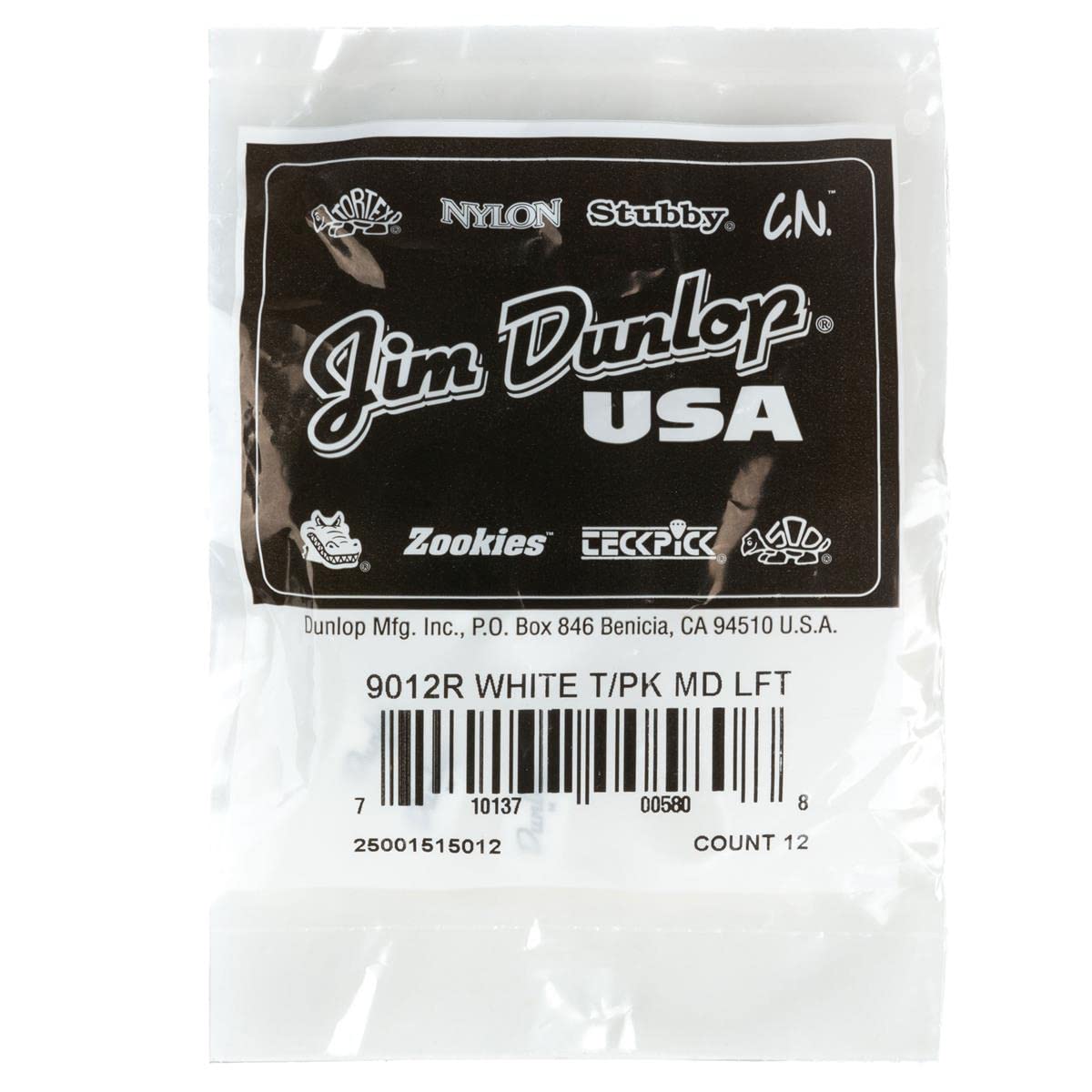Jim Dunlop 9012R White Plastic Thumbpicks, Left Handed, Medium, 12/Bag