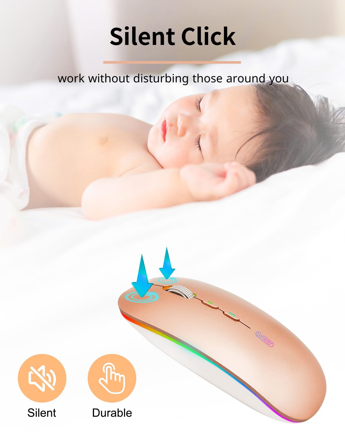 Uineer Bluetooth Mouse, Rechargeable Bluetooth (Bt 5.1+2.4G) Wireless Mouse, Silent Computer Mice For Laptop Desktop, Macbook, W