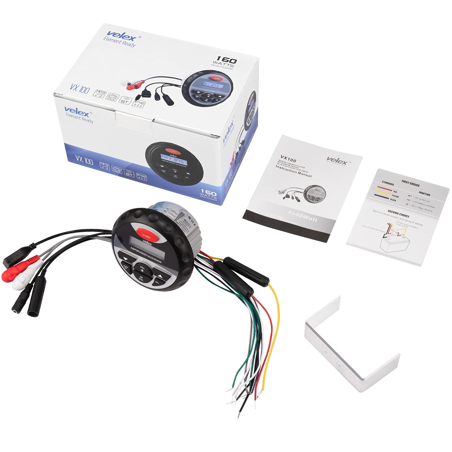 Velex Marine Stereo, In Dash, Marine Gauge, Bluetooth, Digital Media Mp3 / Wma/Usb/Am/Fm Weather Proof Marine Stereo, (No Cd Pla