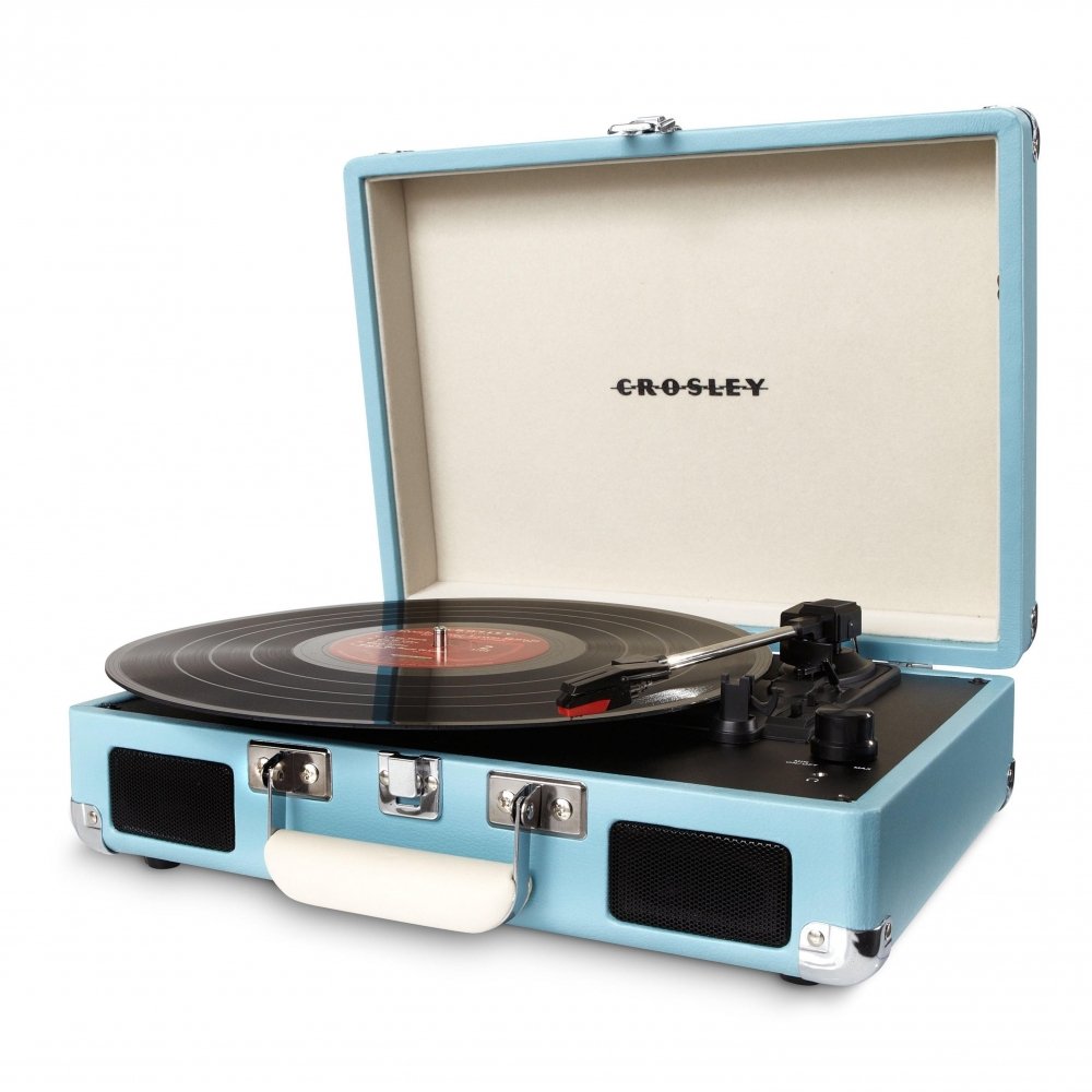 Crosley CR8005D-TU Cruiser Deluxe Vintage 3-Speed Bluetooth Suitcase Vinyl Record Player Turntable, Aqua