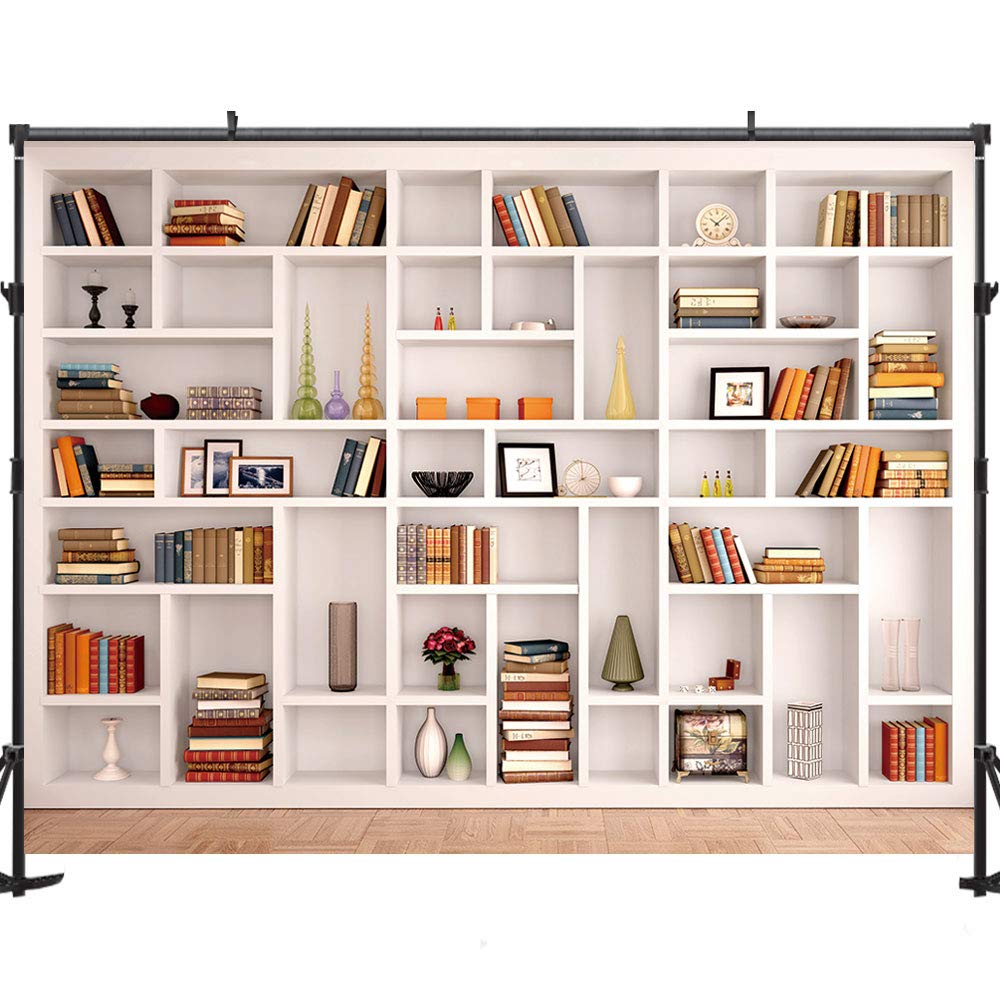 Maijoeyy 7X5Ft White Bookshelf Backdrop Bookcase Backdrops Office Backdrop Video Conference Zoom Backdrop Home Office Decoration