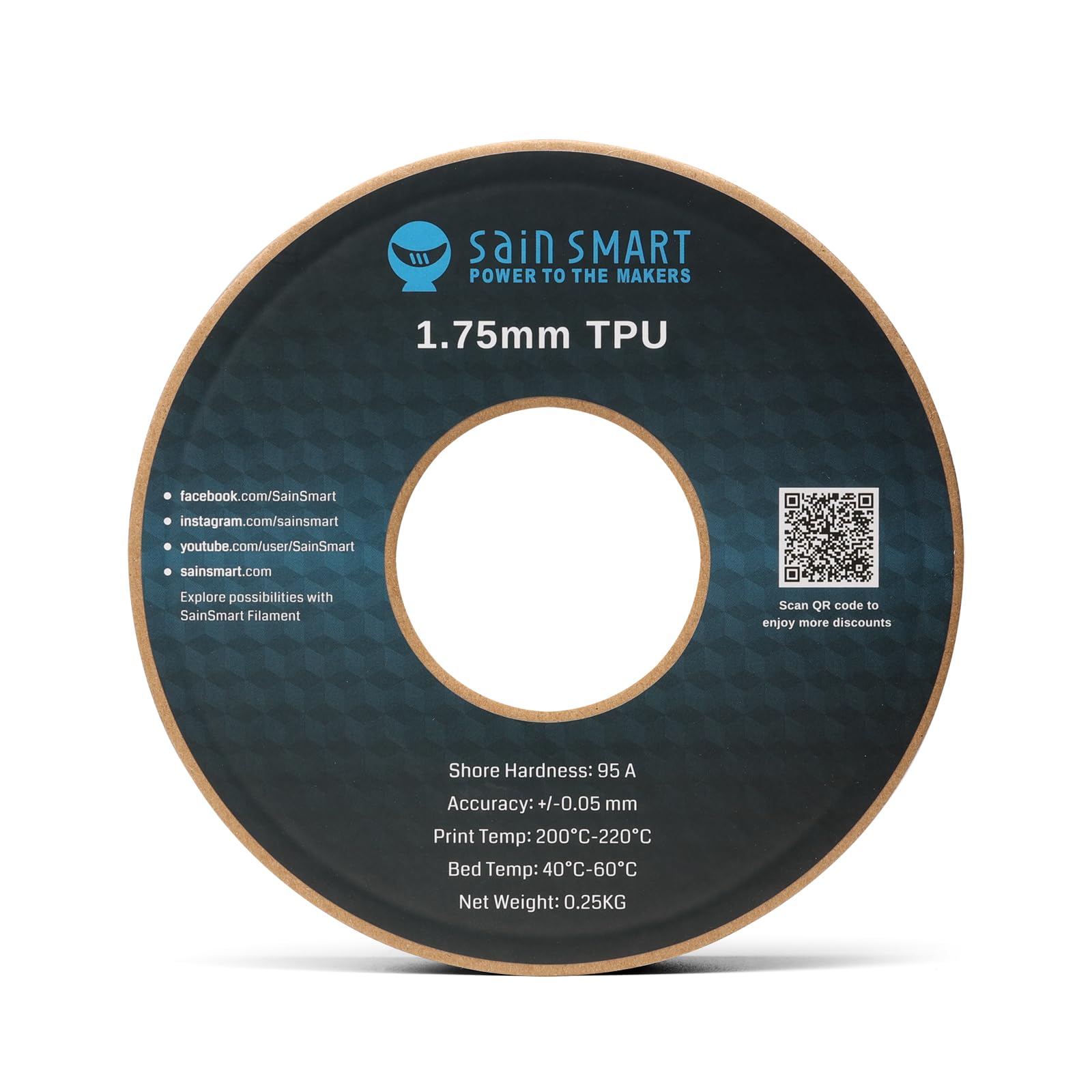 Sainsmart - Tpu-Wht-0.25Kg1.75 Sainsmart 1.75Mm 250G Flexible Tpu 3D Printing Filament, Dimensional Accuracy +/- 0.05 Mm (White)