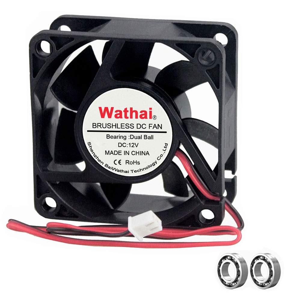 Wathai 60mm x 60mm x 25mm 12V 2P Dual Ball DC Case Fan Brushless Cooli ...