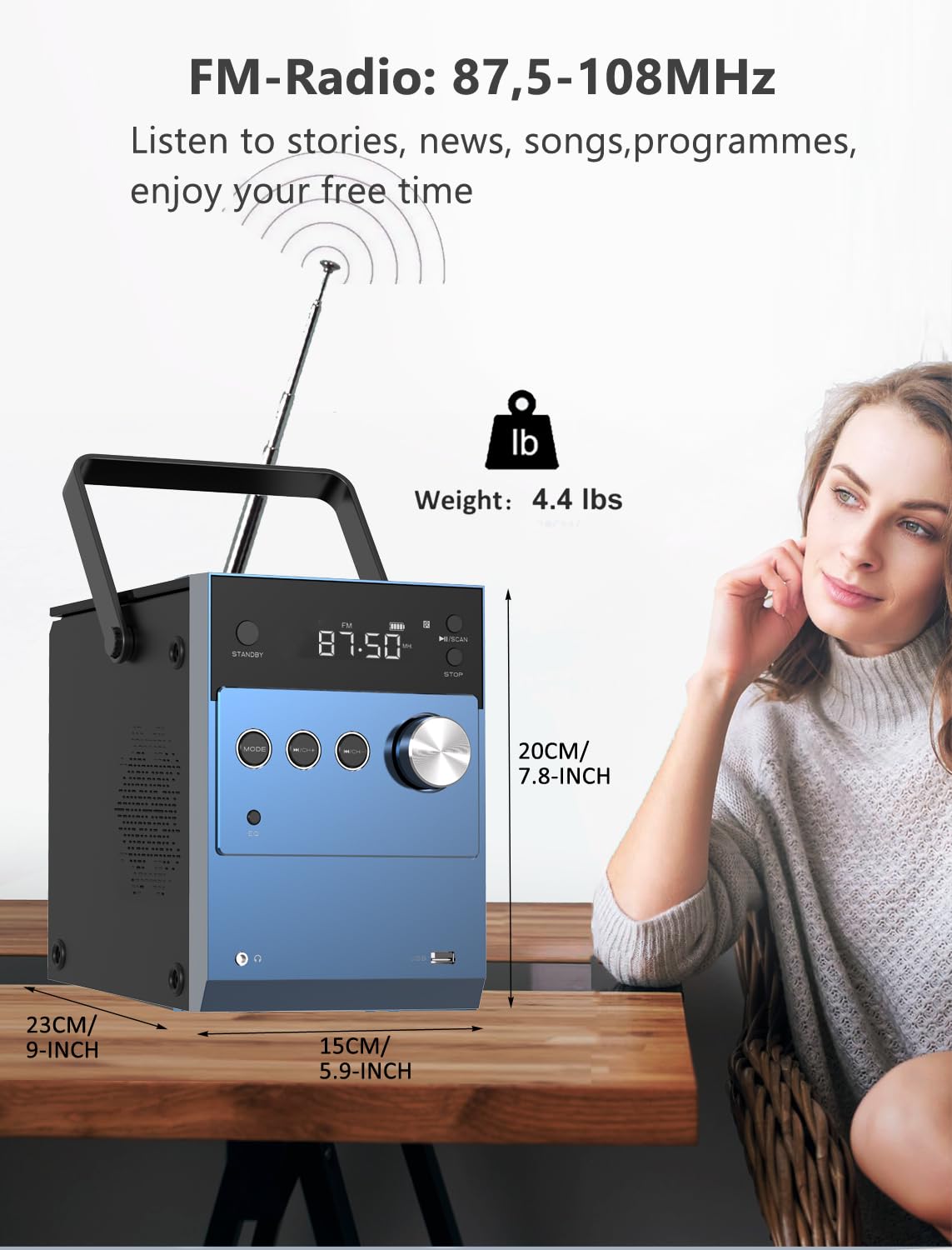 Lonpoo Portable Boombox Cd Player | 20W Compact Disc Players | Rechargeable Battery|Bluetooth 5.3/Fm Radio/Usb/Aux Input | Mic &