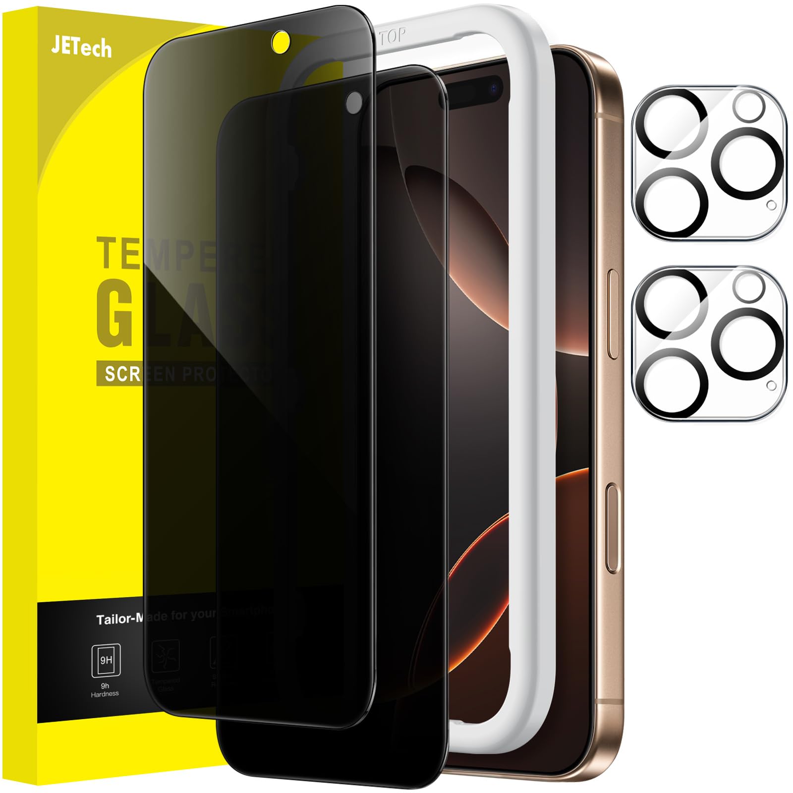 Jetech Privacy Screen Protector For Iphone 16 Pro Max 6.9 Inch With Camera Lens Protector, Anti Spy Tempered Glass Film, Easy In