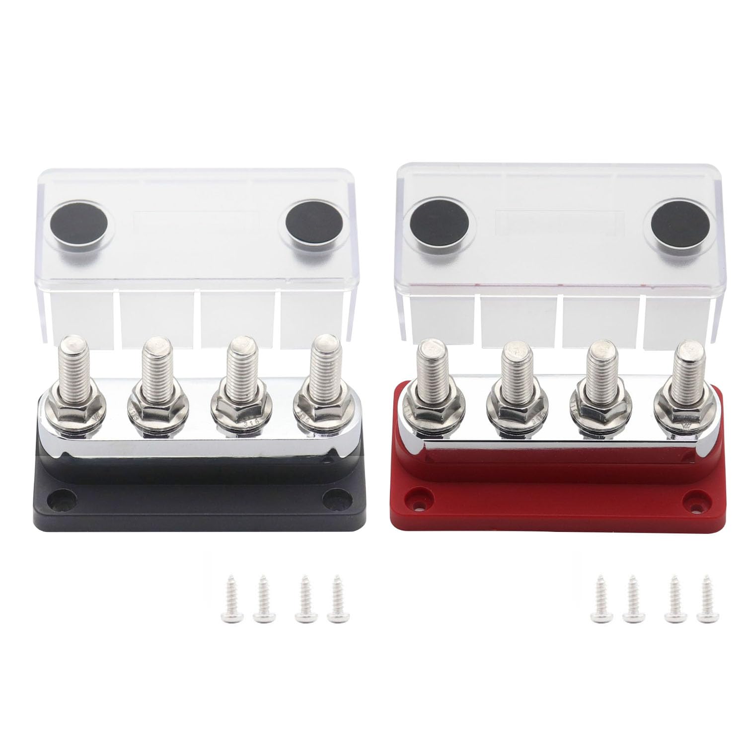 Gloaso Copper Bus Bar Box Power Distribution Block Heavy Duty Module, 4 X 3/8'' Studs Terminals Block Positive& Ground Battery B