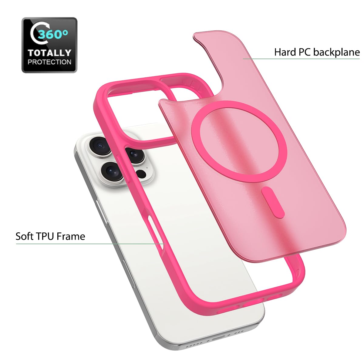 Magnetic For Iphone 16 Pro Case 6.3 Inch [Compatible With Magsafe] [Military Grade Protection] Translucent Matte Back Bumper Pho