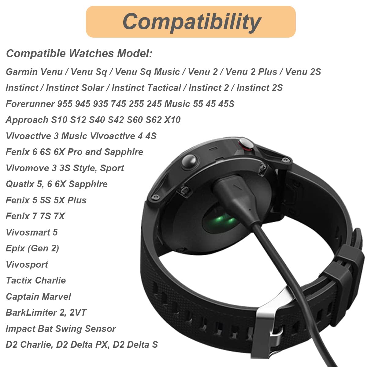 Nisyctk Charger Cable For Garmin Watch Venu, Instinct, Vivoactive 5/4/3, Forerunner 45 55 245 255 265 745 935 945 955 965, Fenix