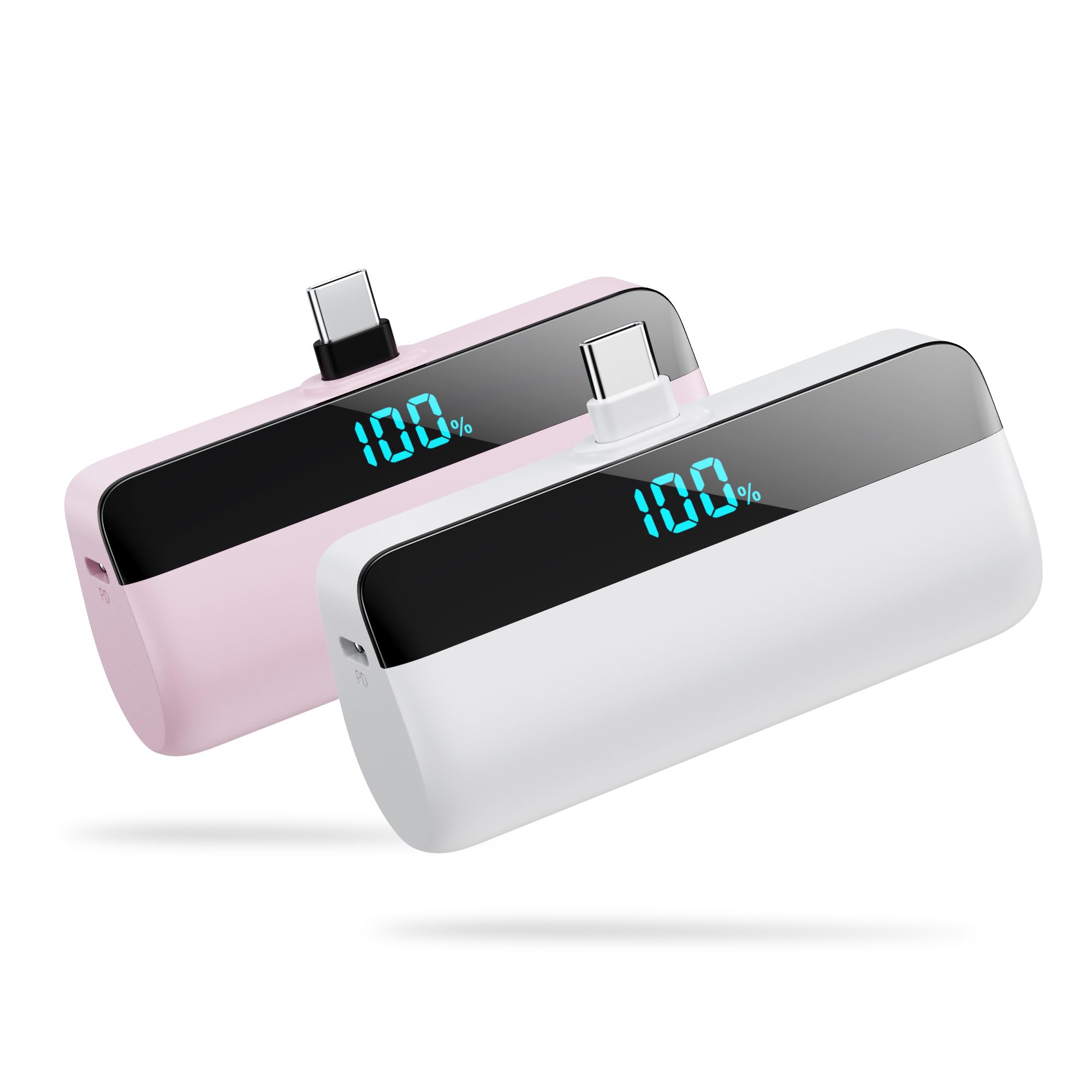 [2-Pack] Mini Portable Charger for iPhone 16/15 Series, Upgraded 5500mAh 3A PD Fast Charging USB C Power Bank, LCD Display Batte