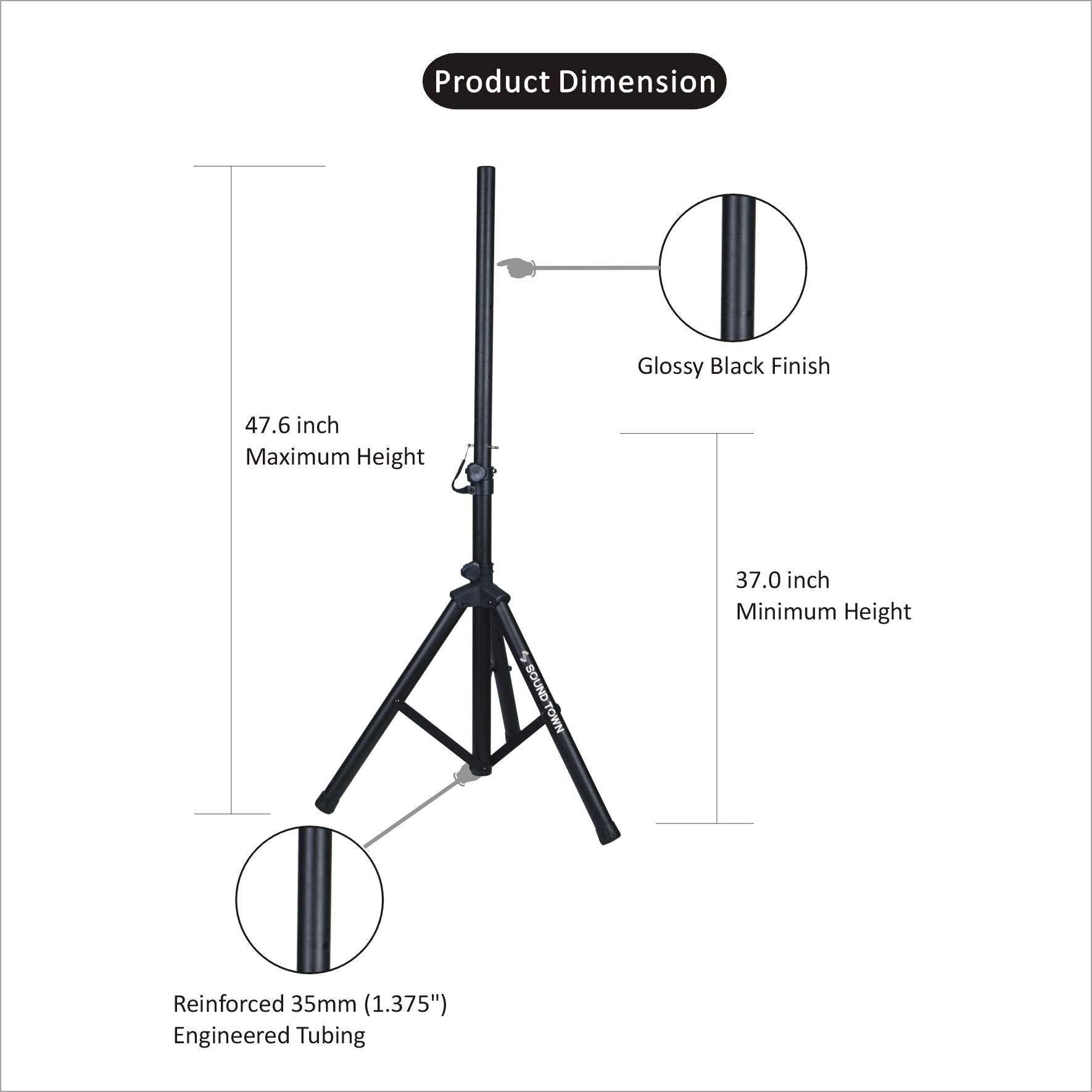 Sound Town 2-Pack Universal Tripod Speaker Stands With Adjustable Height, 35Mm Compatible Insert, Locking Knob And Shaft Pin, Bl