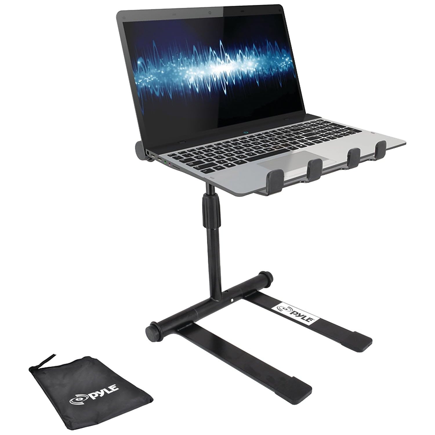 Pyle Portable Folding Laptop Stand - Standing Table with Adjustable Angle, Foldable Height and Four Prong Anti-Slip Tray for iPa