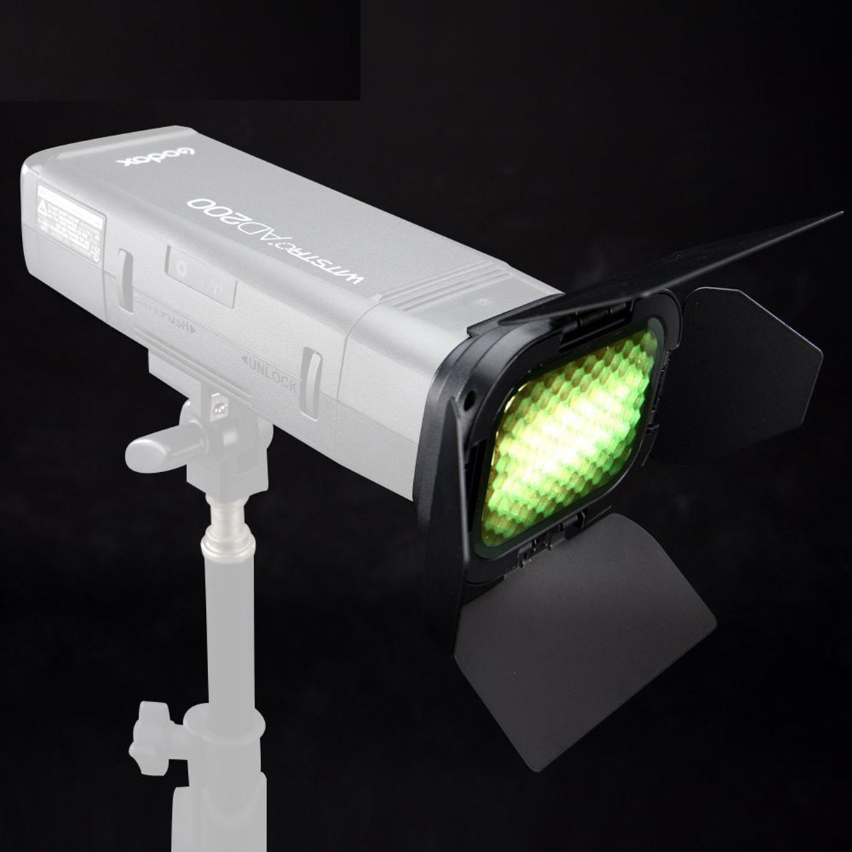 Godox Bd 07 Barn Door Compatible For Godox Ad200 Ad200Pro Pocket Speedlite Flash Head, With Detachable Honeycomb Grid And 4 Colo