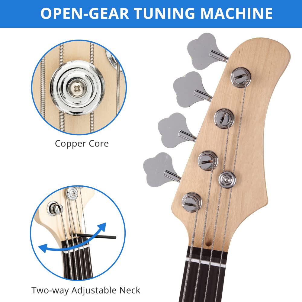 Ktaxon 4 String Electric Bass Guitar, Pb Style Full Size Standard Right Handed Beginner Kit With 20W Amp Gig Bag Strap For Kids