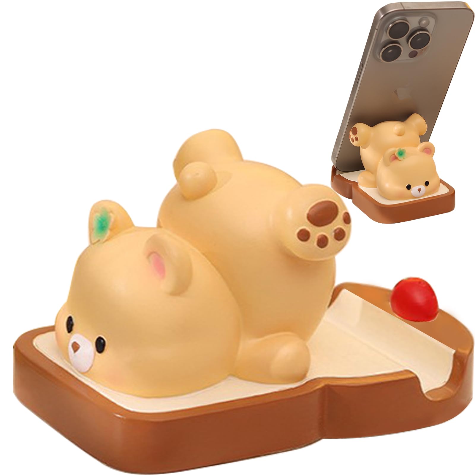 Meroqeel Cartoon Bread Bear Cell Phone Stand For Desk, Cute Statue Phone Holder For Lovely Women Girls, Desktop Animal Figurine 