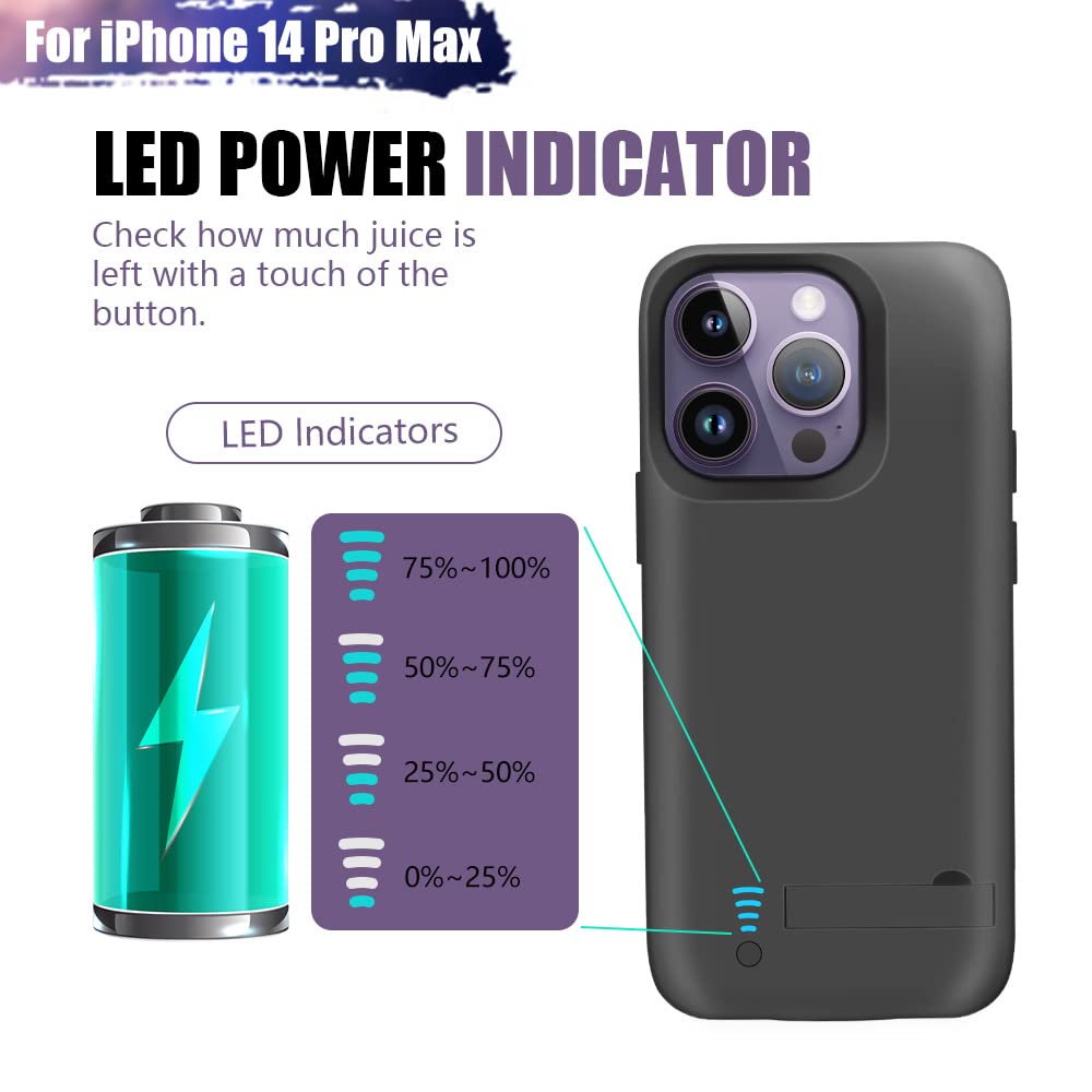 Bahond Battery Case For Iphone 14 Pro Max, 6000Mah Rechargeable Extended Battery Charging/Charger Case, Add 100% Extra Juice, Su
