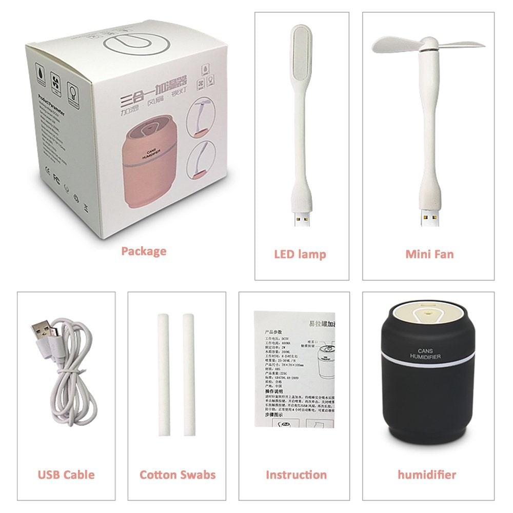 Innerest Mini Humidifier 3 In 1 Portable Mist Fan Led Night Light For Personal Single Room Office Desk (Yellow, One Size)