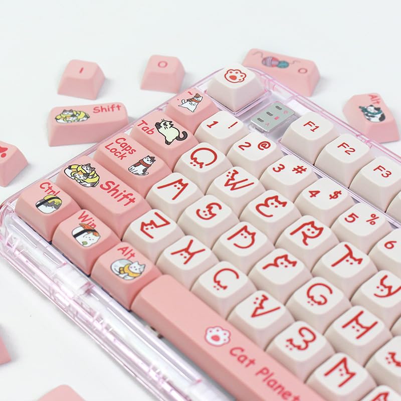 Ilycheegami Pbt Xda Pink Meow Meow Cartoon Cats Keycaps Set For Girl Boys Custom Keyboard For Gateron Kailh Cherry Mx Switches A