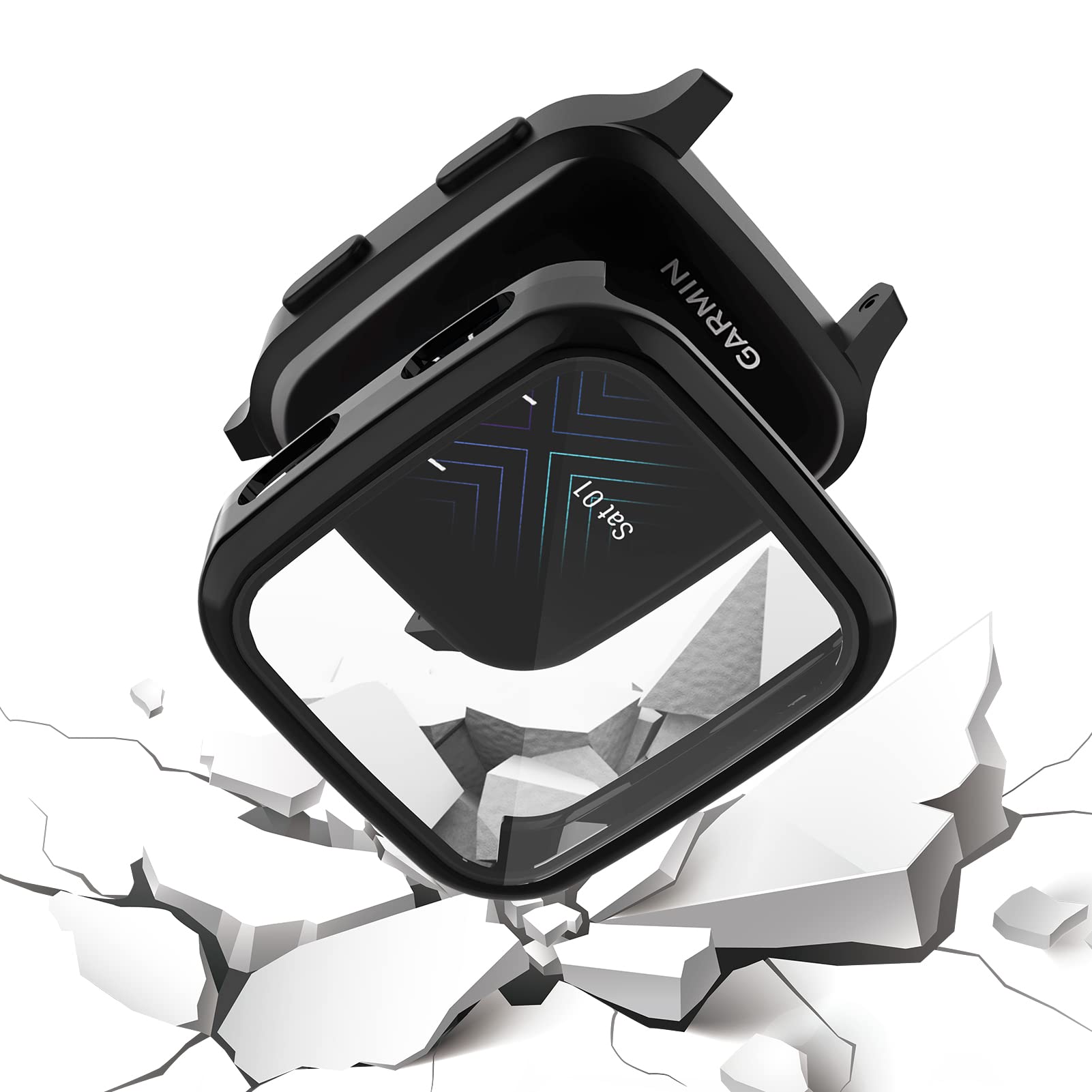 2 Packs Hard Pc Case Compatible With Garmin Venu Sq Built In 9H Tempered Glass Screen Protector, Nahai Full Cover Bumper All Aro