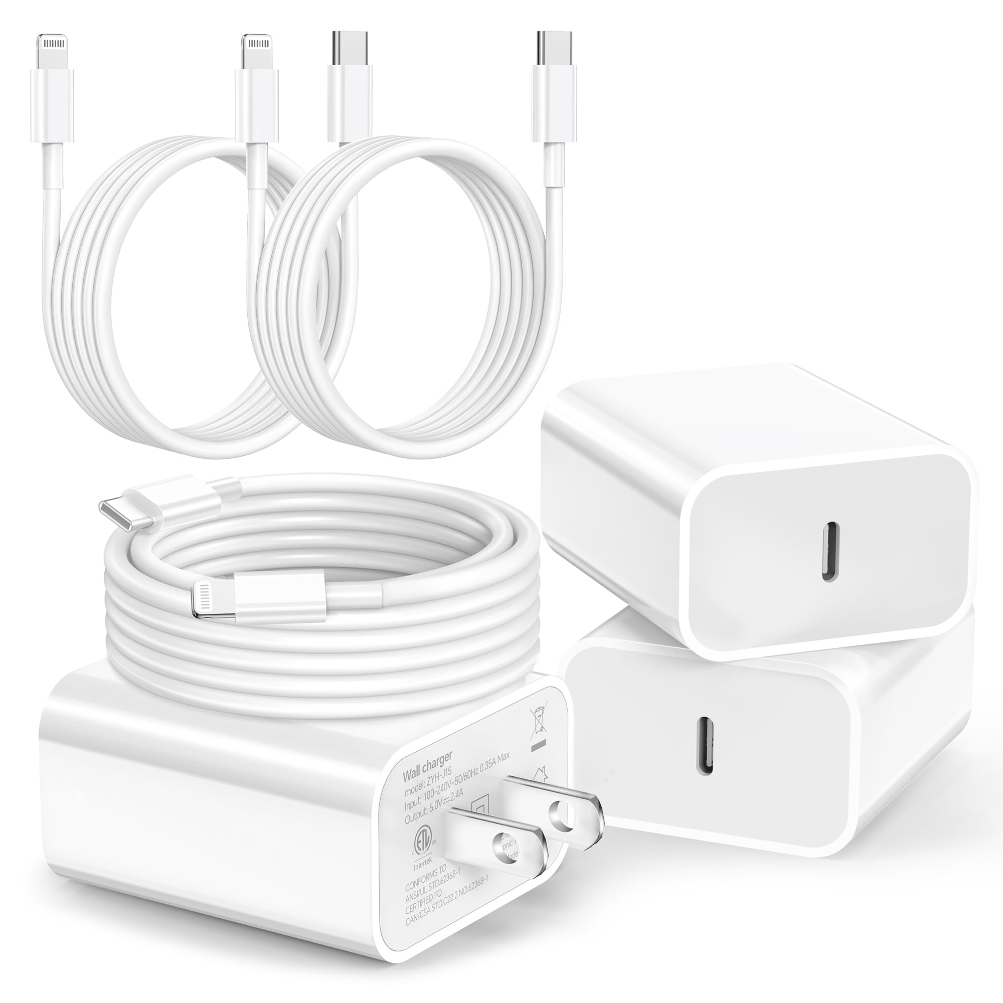 Phone Charger Fast Charging, [Mfi Certified] 20W Usb C Wall Charger With 3Pack 6Ft Usb C To Lightning Cable, Fast Phone Charging Cable Compatible With Phone 14/13/12/12 Pro Max/11/Xs Max/Xr White