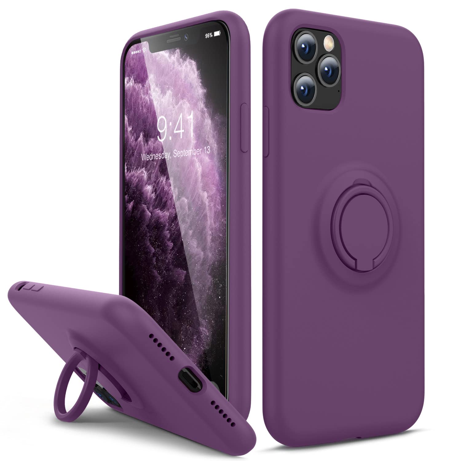Thomo For Iphone 11 Pro Max Case [Liquid Silicone Ring Holder Kickstand] [Anti Scratch Microfiber Lining], Full Body Protective