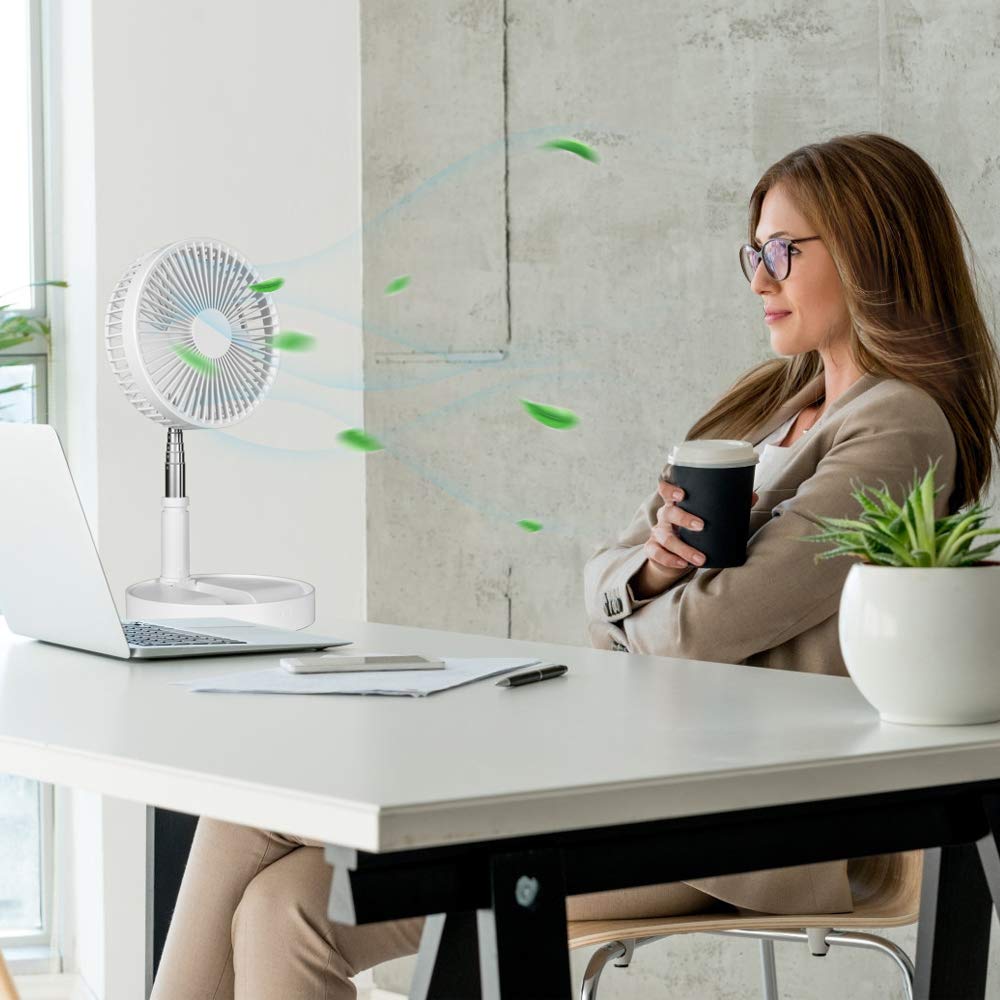 Portable Fan Rechargeable, Pedestal Fan Foldaway Standing Fan Desk And Floor Fan Wireless With 7200Mah Battery Operated Standing