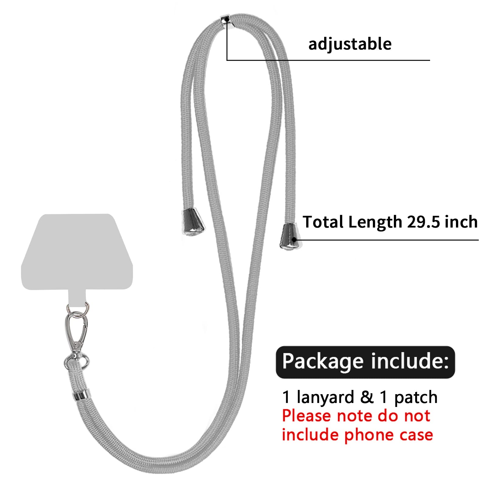 Ss Phone Lanyard, Adjustable Detachable Neck Strap With Phone Patch Suitable For Any Cell Phone Smartphones - Grey