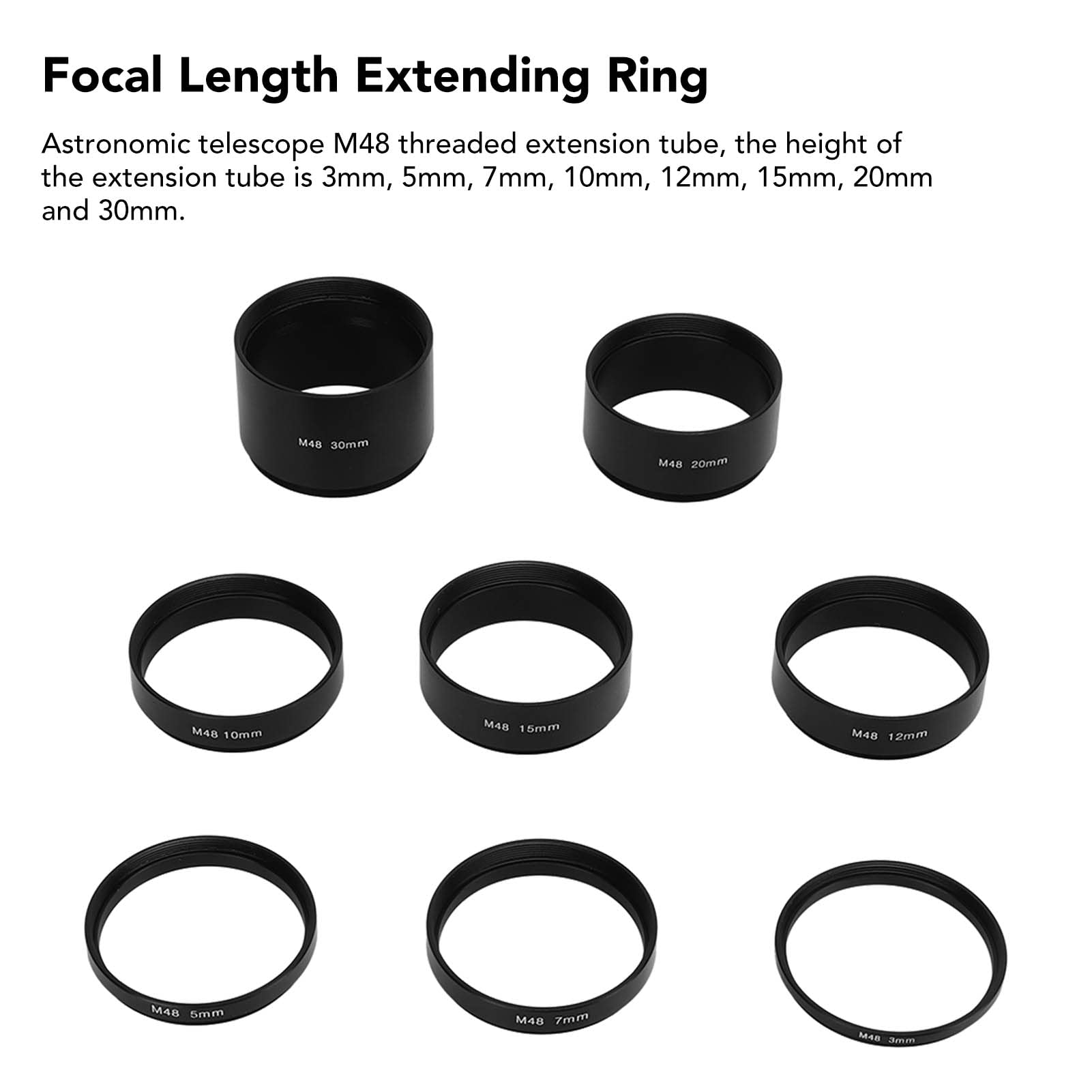 Telescope Extension Tube Set,8 Pcs M48X0.75 Length Extension Tube Kit 3 5 7 10 12 15 20 30Mm Extending For Astronomical Telescop