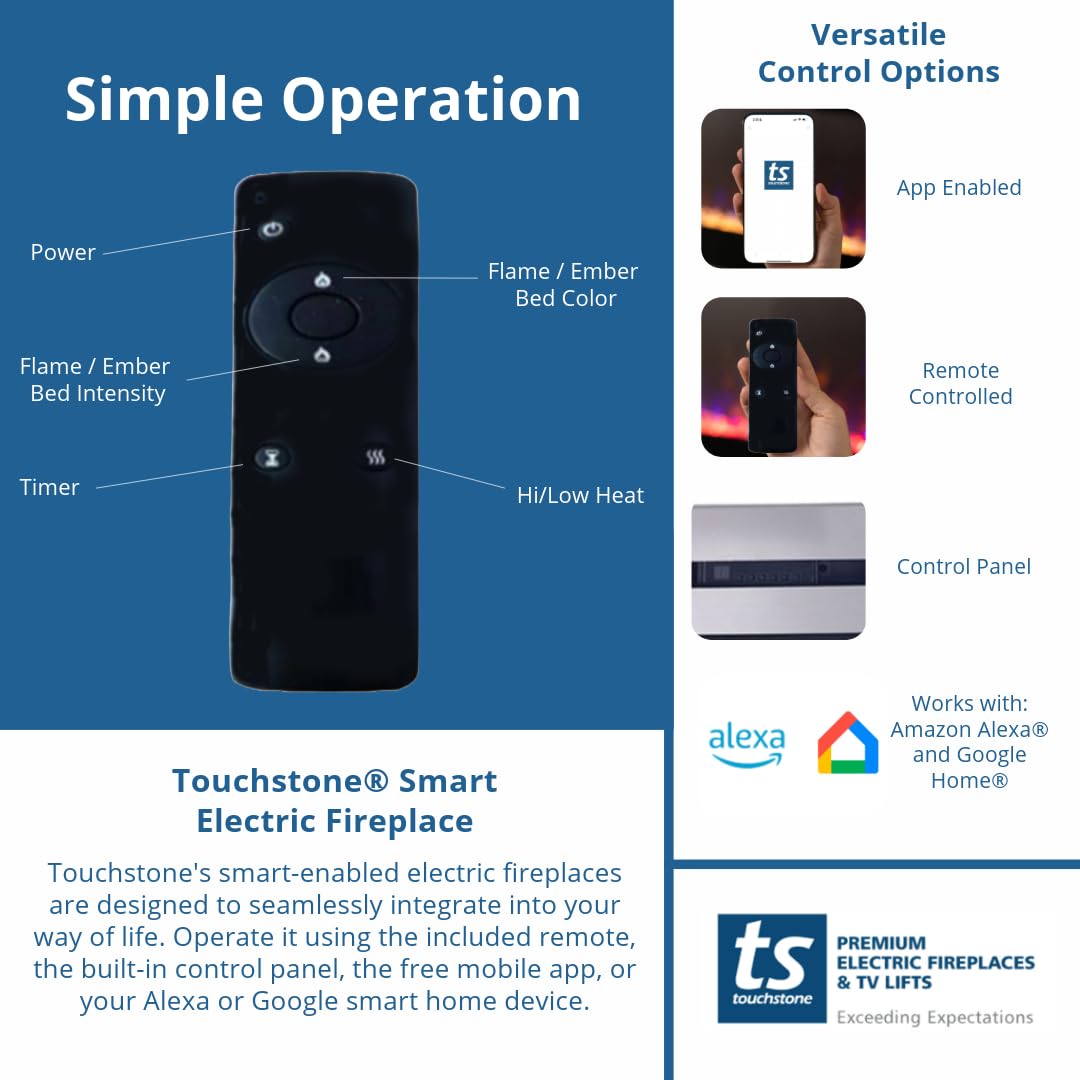 Touchstone Sideline Deluxe  Stainless Steel Smart Electric Fireplace  60 Inch Wide  Alexa/Wifi Enabled  In Wall Recessed  5 Flam