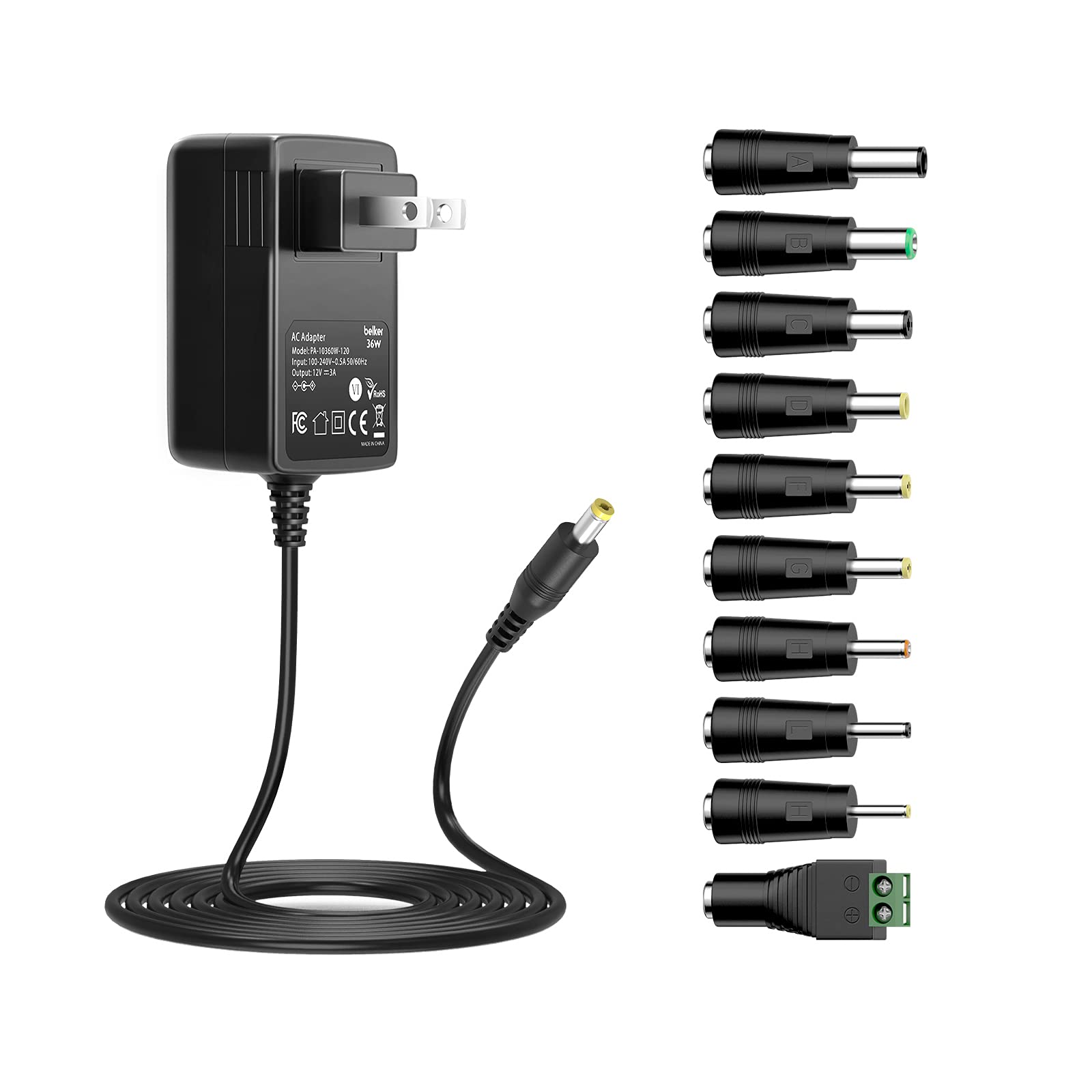 Belker 12V 3A 25A Ac Dc Power Adapter Supply Cord Wall Charger For 12 Volt Electronics   3000Ma Max