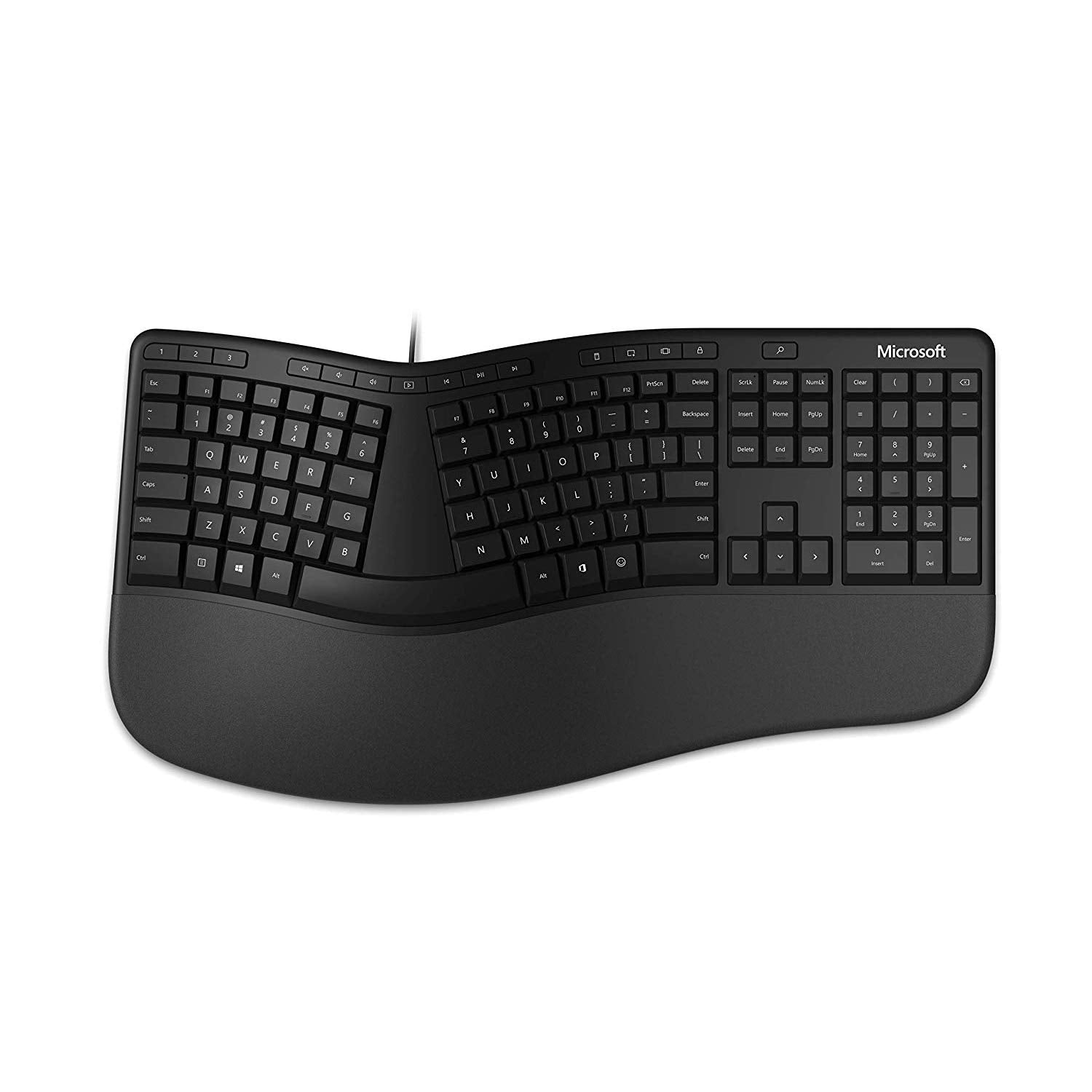 Microsoft Ergonomic Keyboard  Black. Wired, Comfortable, Ergonomic Keyboard With Cushioned Wrist And Palm Support. Split Keyboa