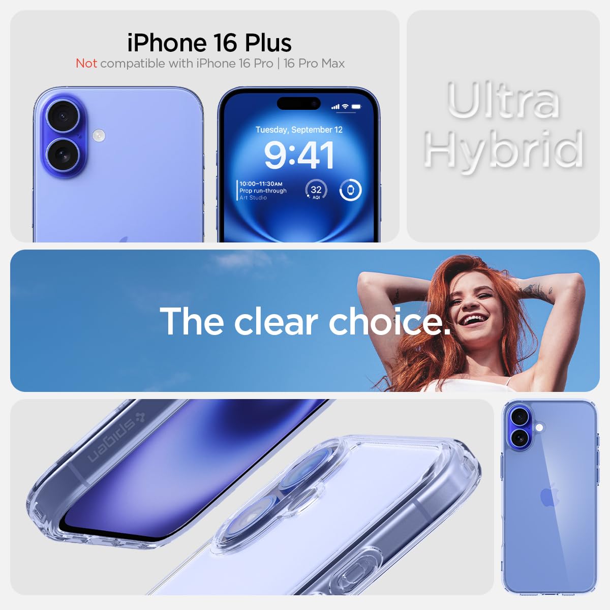 Spigen Ultra Hybrid Designed For Iphone 16 Plus Case [Not Compatible With Magsafe], [Anti Yellowing], [Military Grade Protection